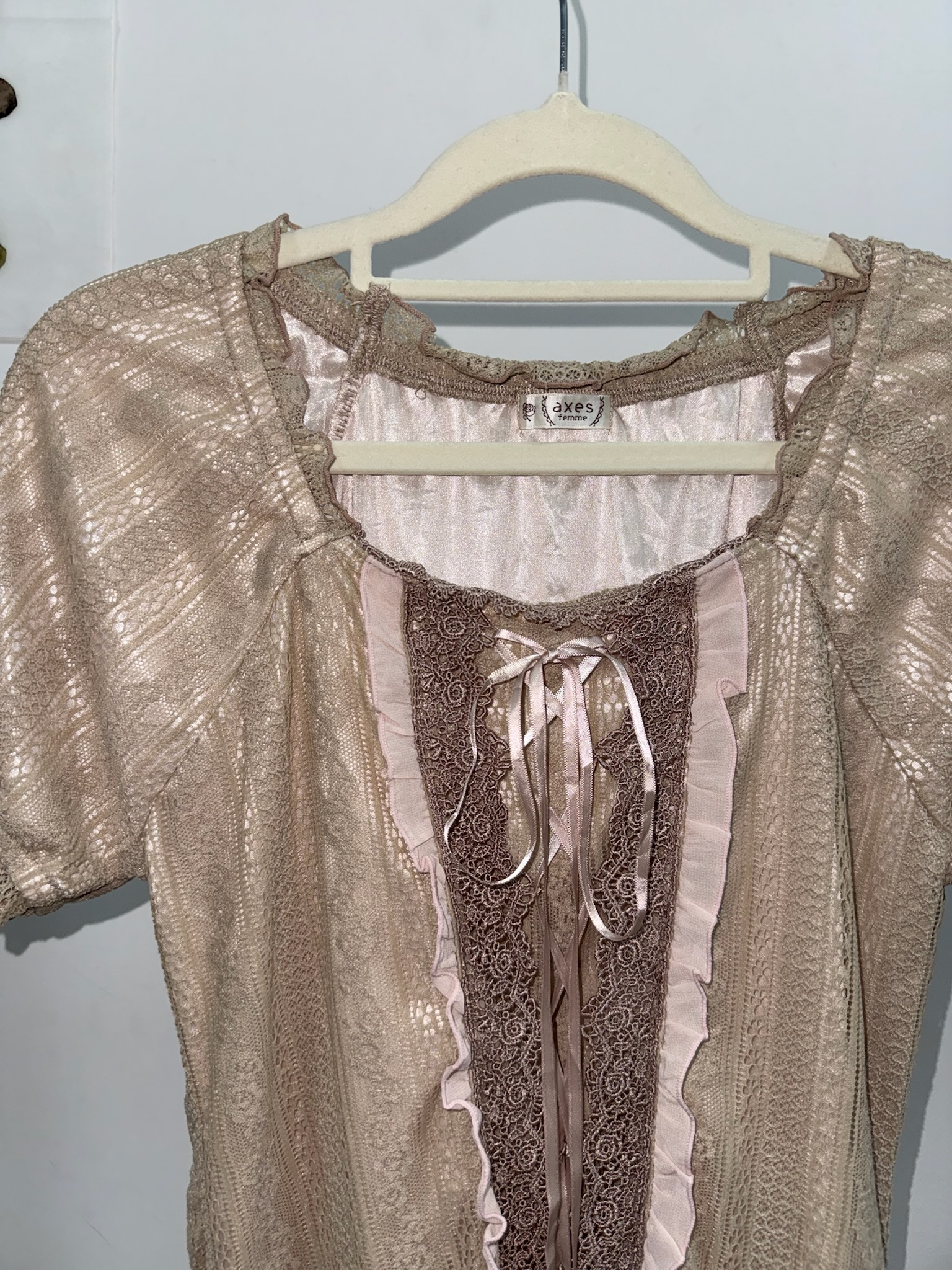 Axes Femme Fairycore Apricot Lace-Up Corset Blouse