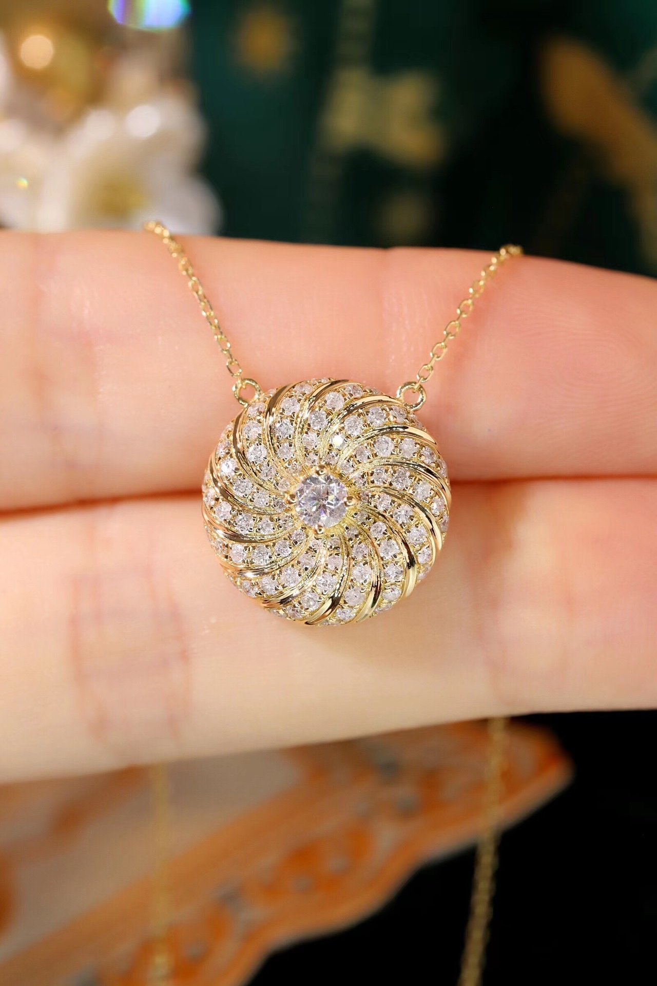 Radiant Swirl Diamond Pendant