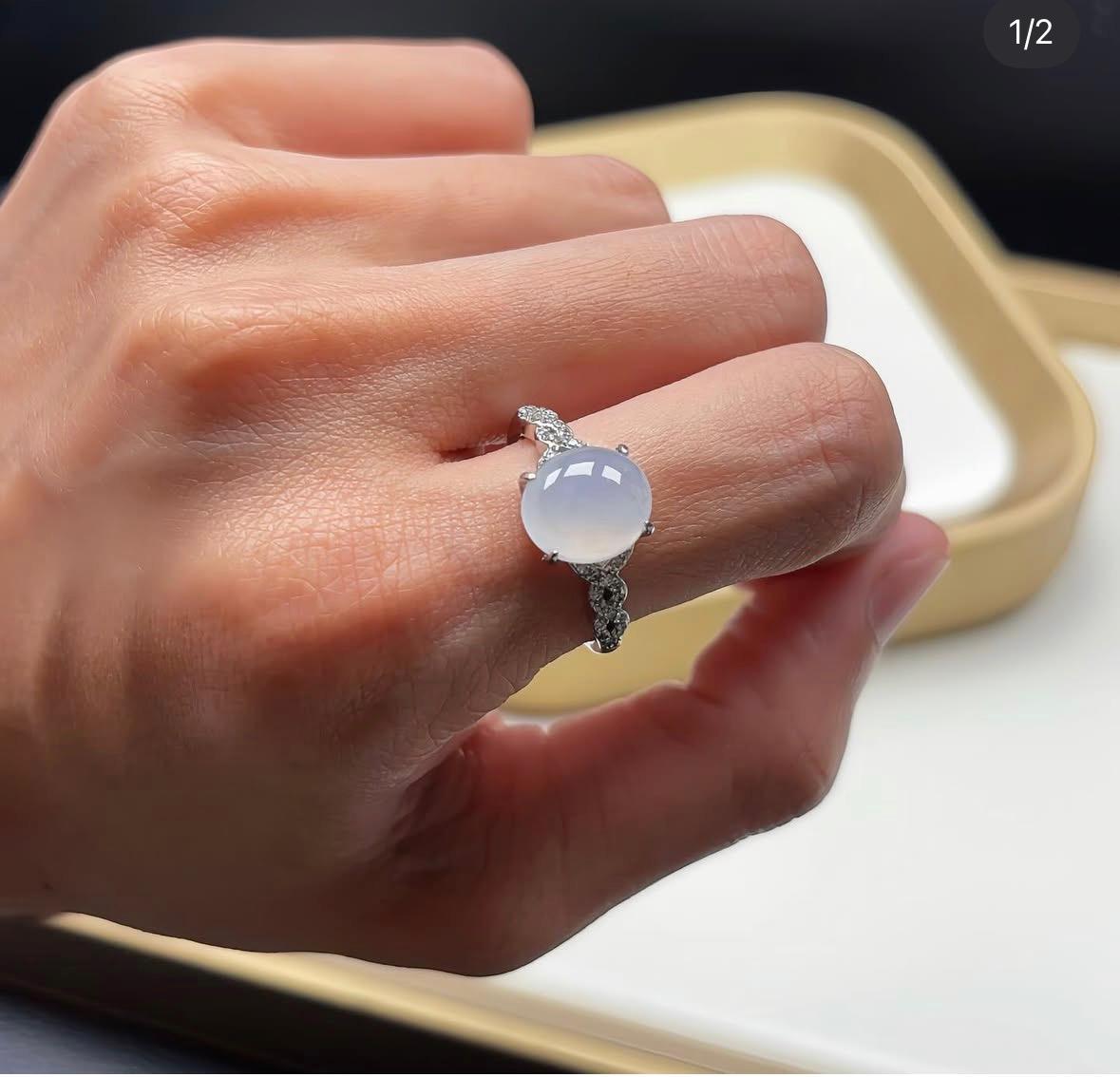 冰白翡翠銀鑲戒指