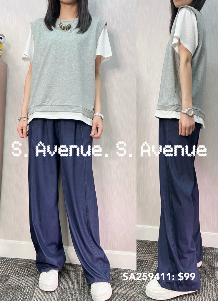 SA259411: 短袖假兩件鬆身tee