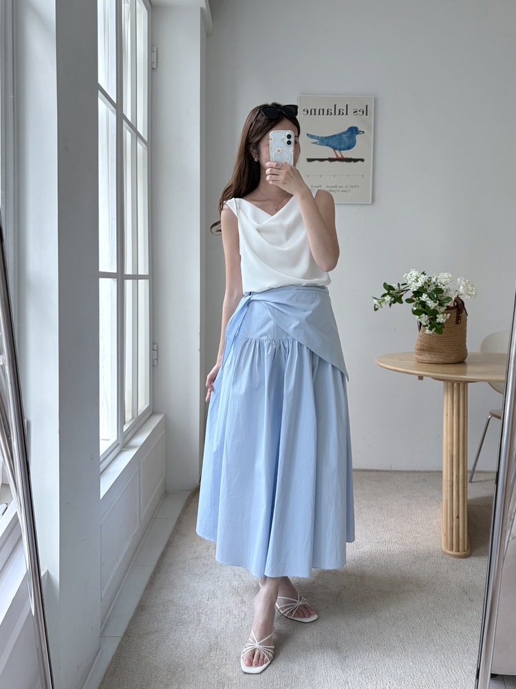 Wrap-Waist Flare Skirt (Blue)