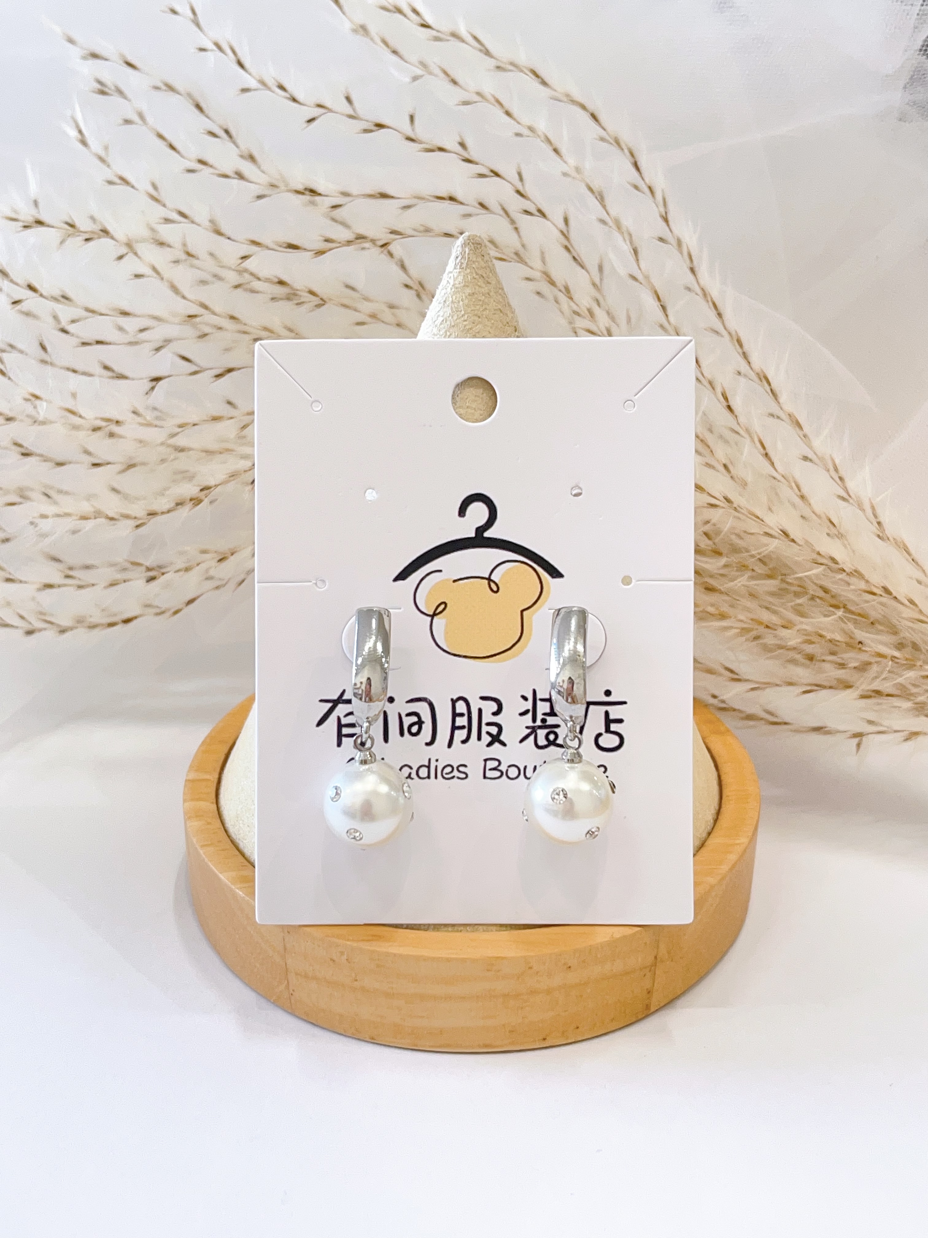 小钻石珍珠吊坠耳扣耳环