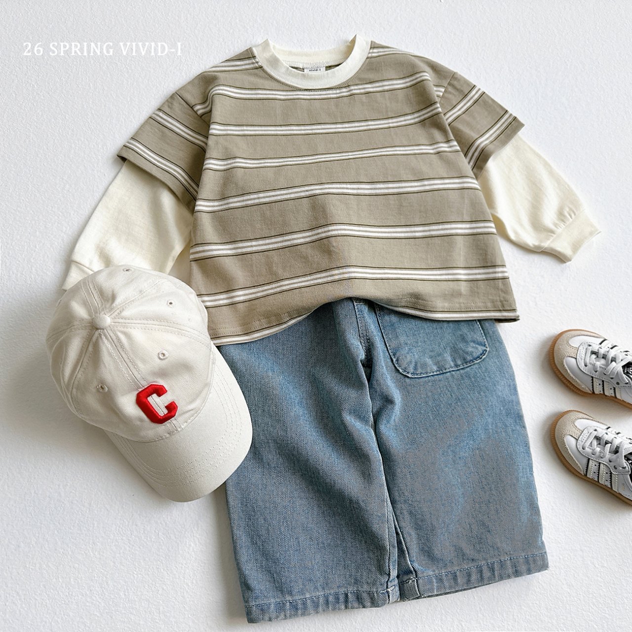 🌸預訂 韓國直送🌸🇰🇷VIVIDI三色層疊條紋寬鬆假兩件長袖上衣