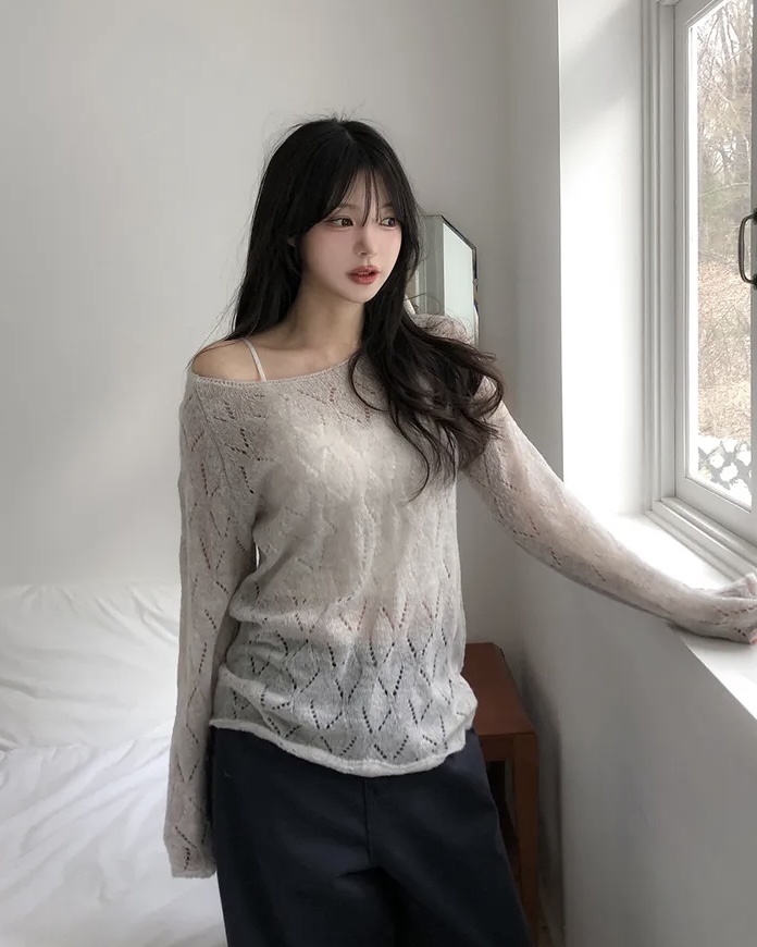 Boat Neck Sheer Knit Top