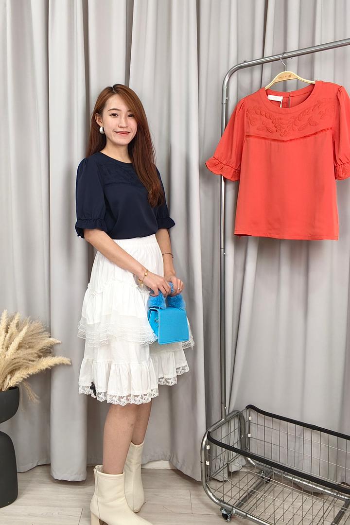 942 Lace Tiered Midi Skirt