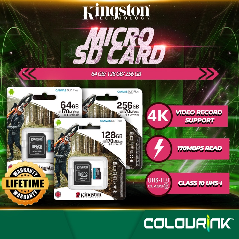 Kingston Canvas Go Plus SDCG3 micro sd memory card 170MB/s Class 10 4K Video Camera IP Camera 64GB 128GB 256GB 512GB