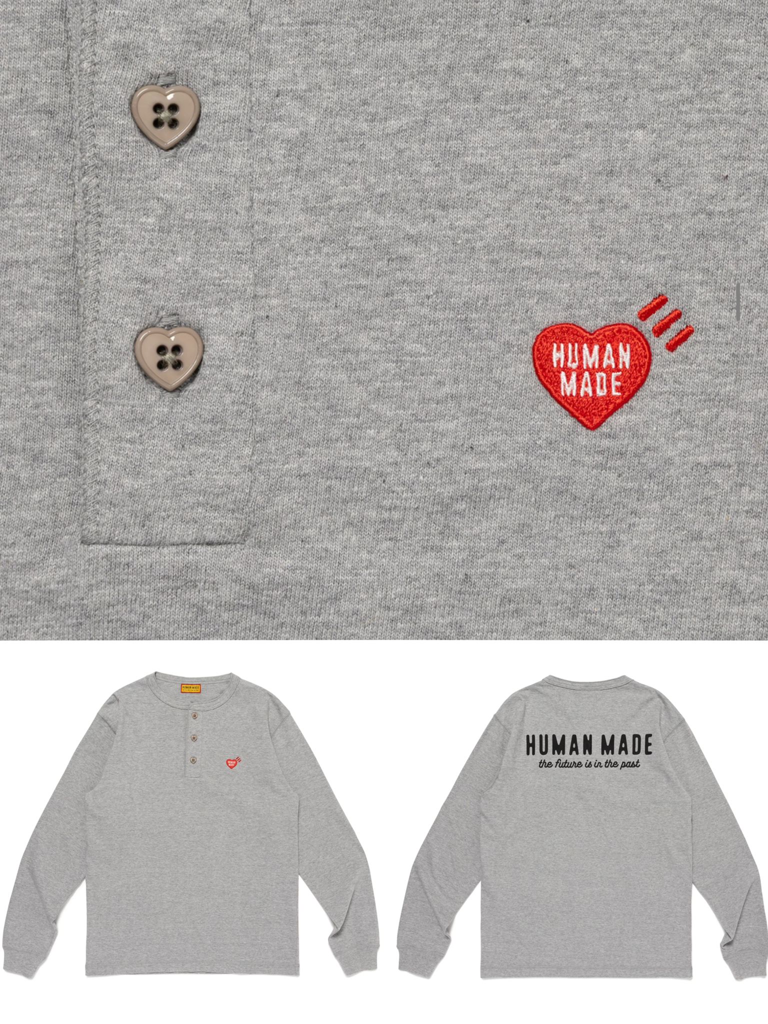 Human made 心形button長袖tee Grey / white Size s-2xl