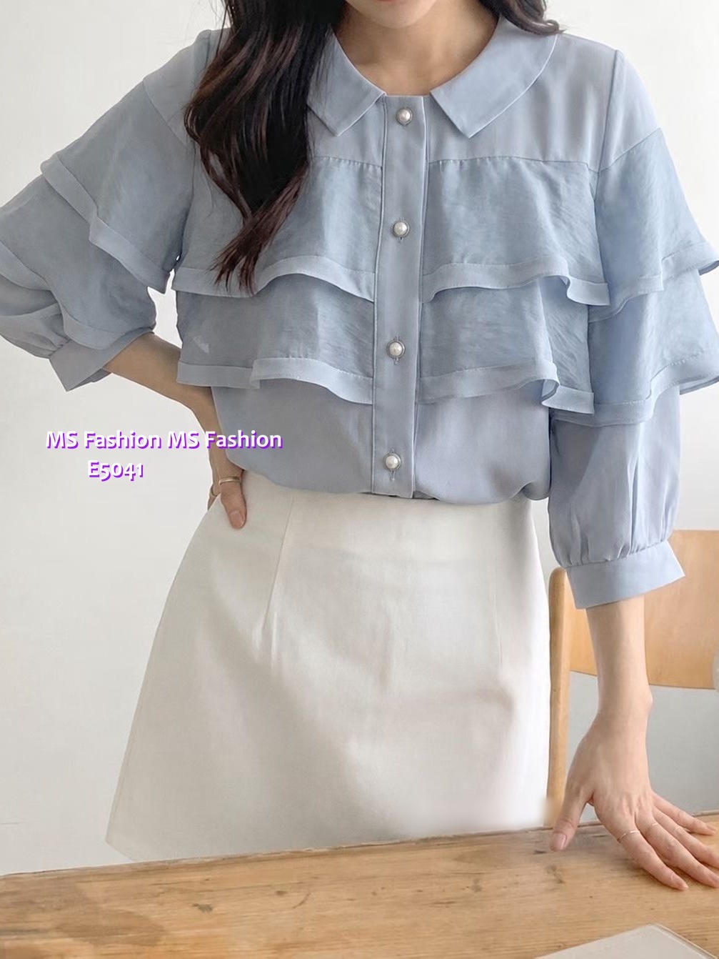 E5041 高質靚料反領ruffle top