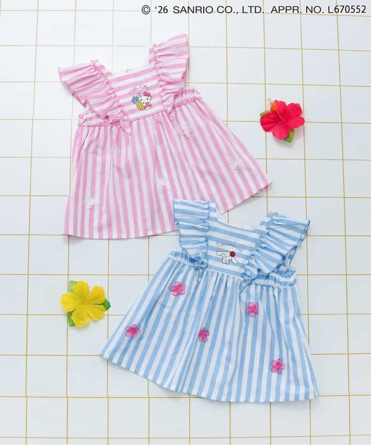 🇯🇵預訂 日本直送🇯🇵Apres les cours x Sanrio系列兩色人物刺繡蕾絲花卉荷葉邊條紋上衣