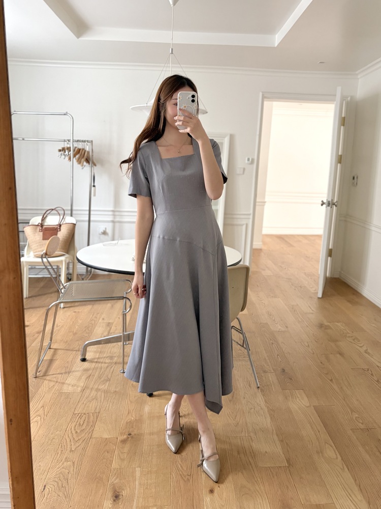Asymmetric Striped Dress (Grey)