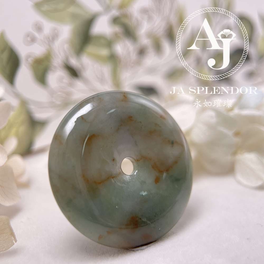 JN-223 天然翡翠A玉 特色綠映紅平安扣