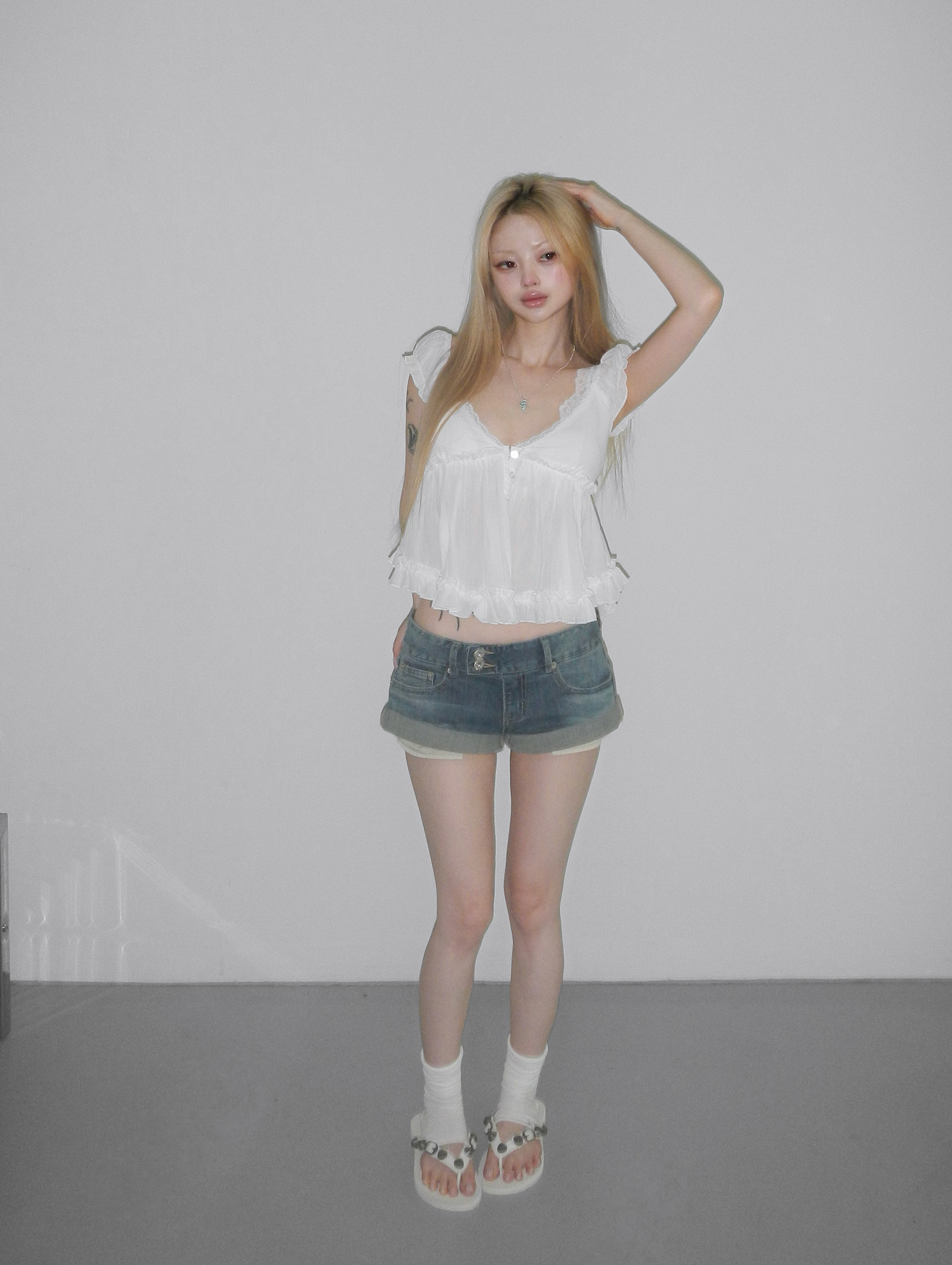 Cuffed Low-Waist Denim Shorts