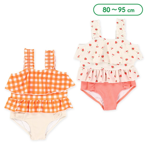 🇯🇵預訂 日本直送🇯🇵兩色格紋草莓櫻桃滿印分體泳衣