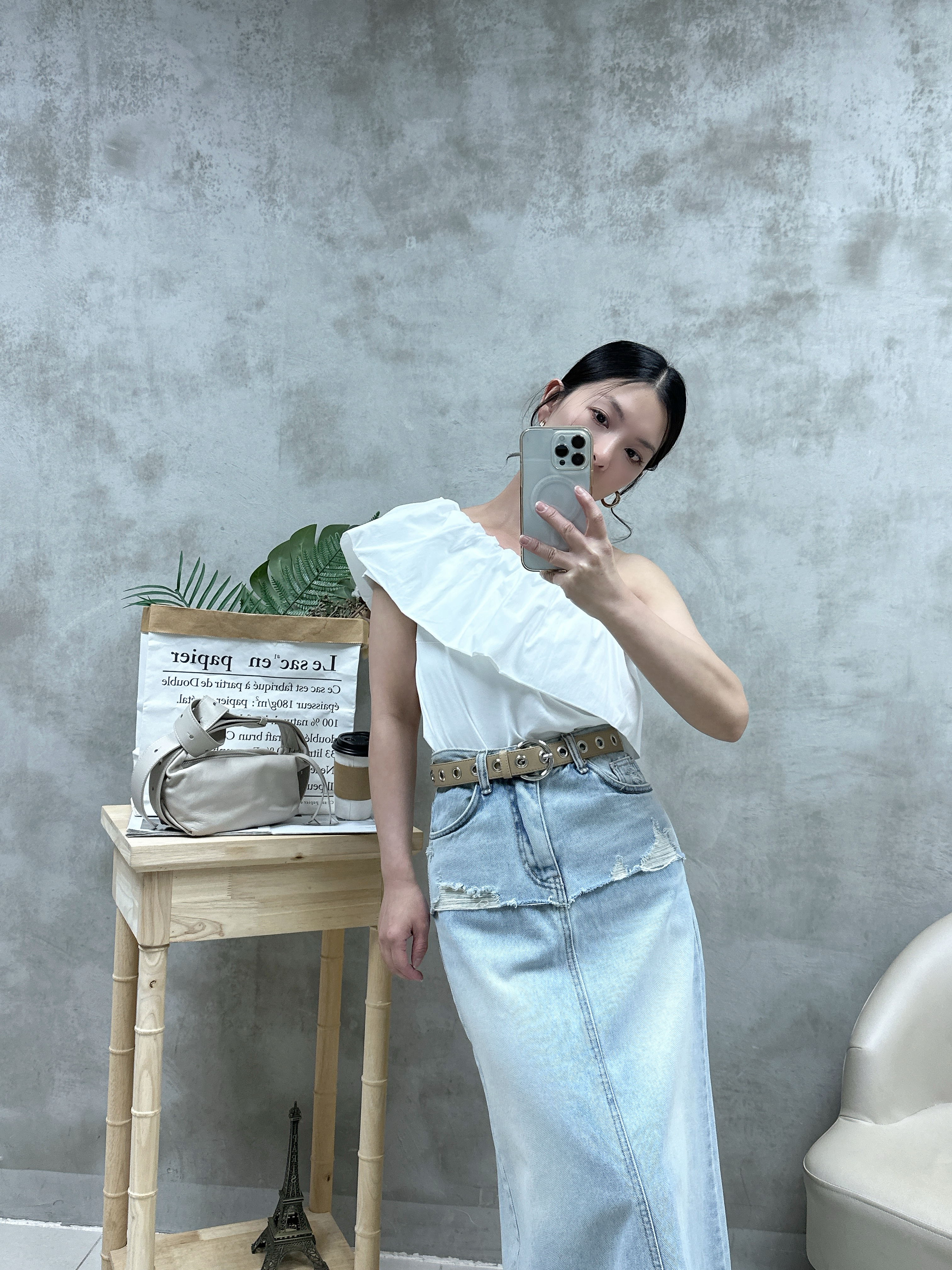M03 恤衫拼棉兩著ruffle Top