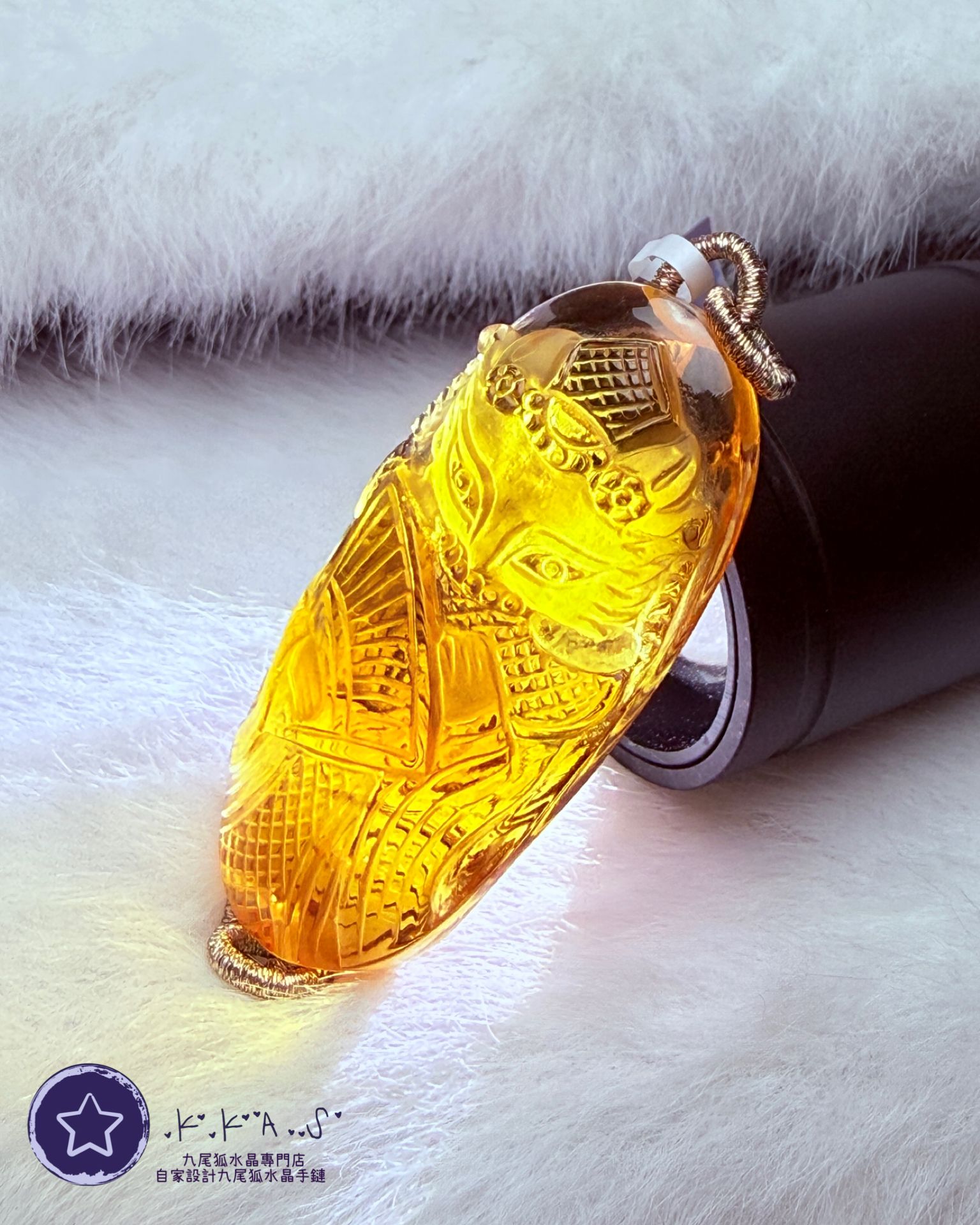 K00227 老礦黃水晶 女將軍狐 - 吊墜/手牌兩用款