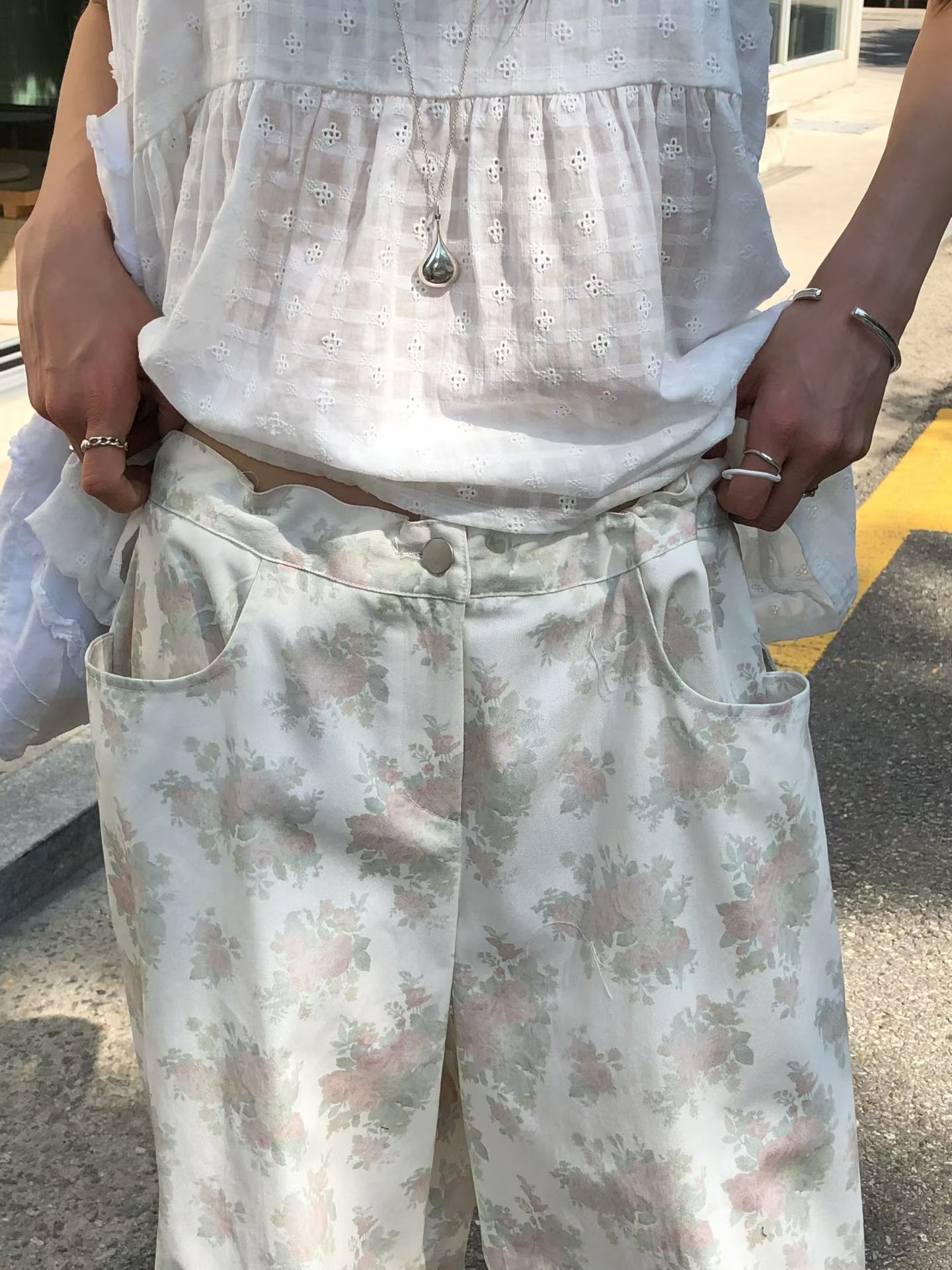 221330 復古暗花索腳長褲