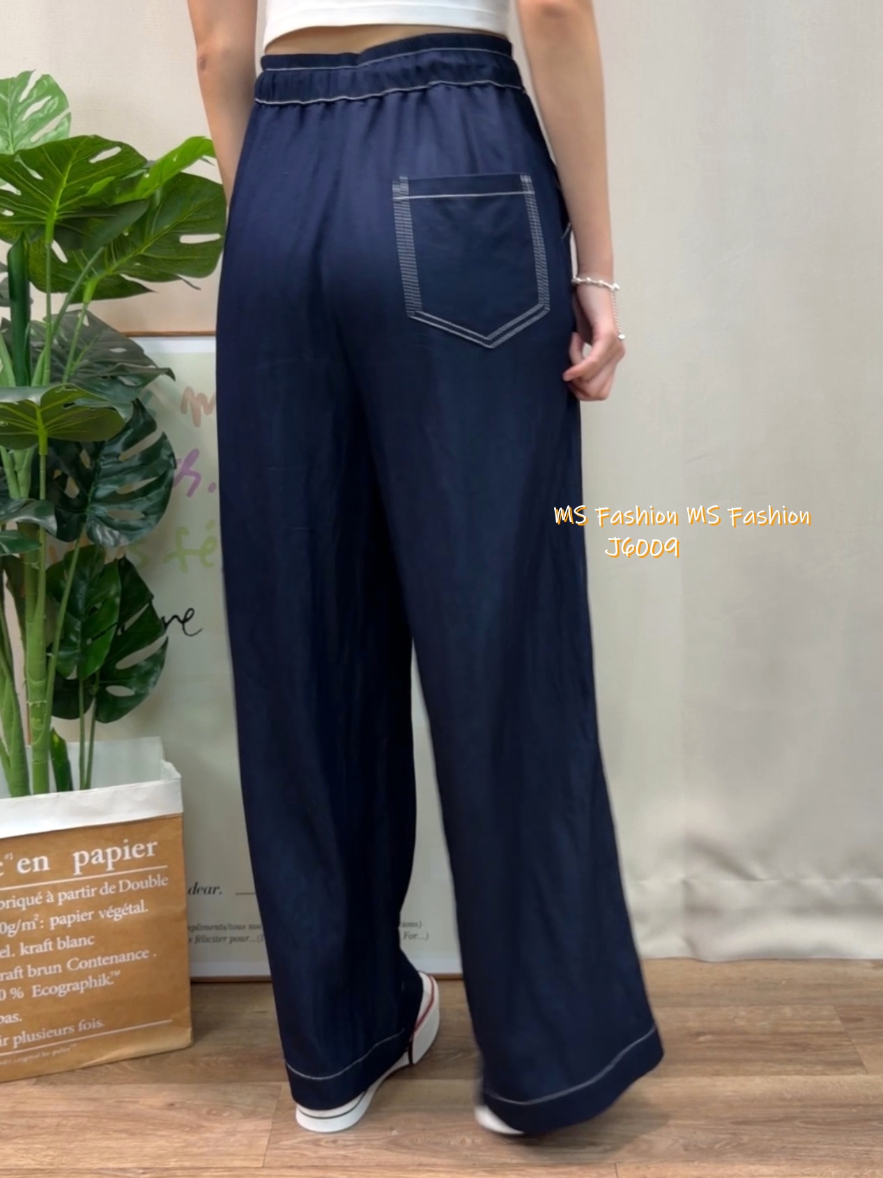 J6009 韓國🇰🇷拼邊明線闊筒褲