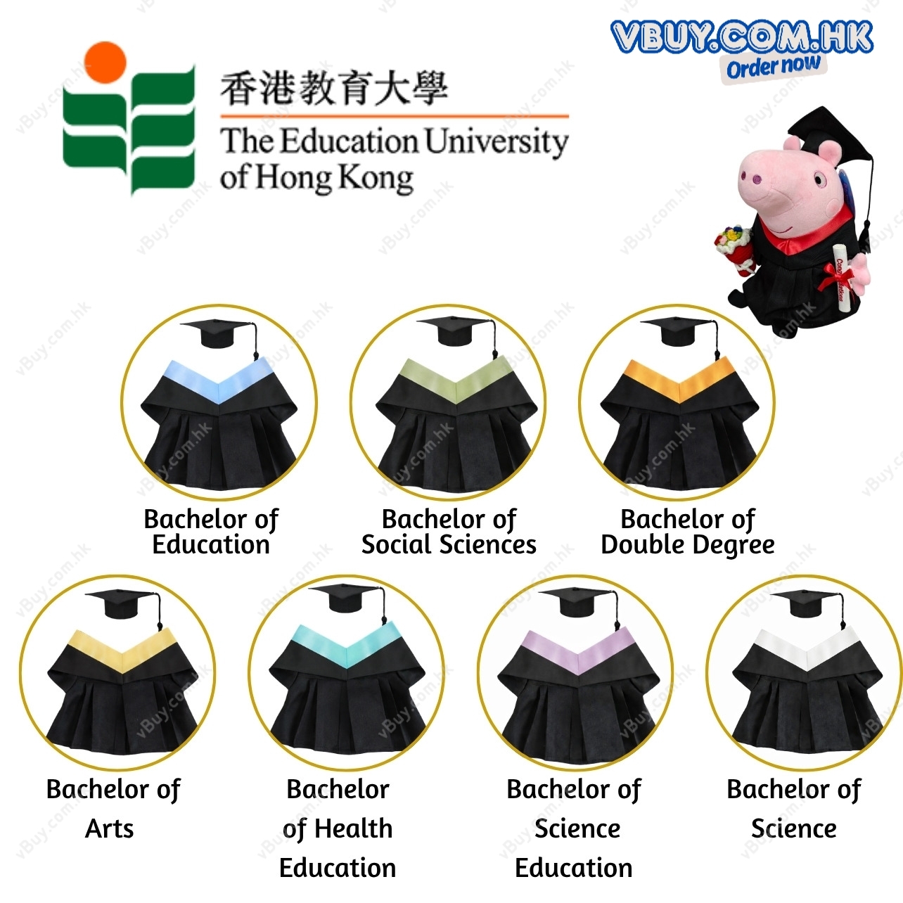 vBuy 訂製香港教育大學公仔畢業袍  教大EDU公仔畢業袍 可加綉字 加綉名獨一無二