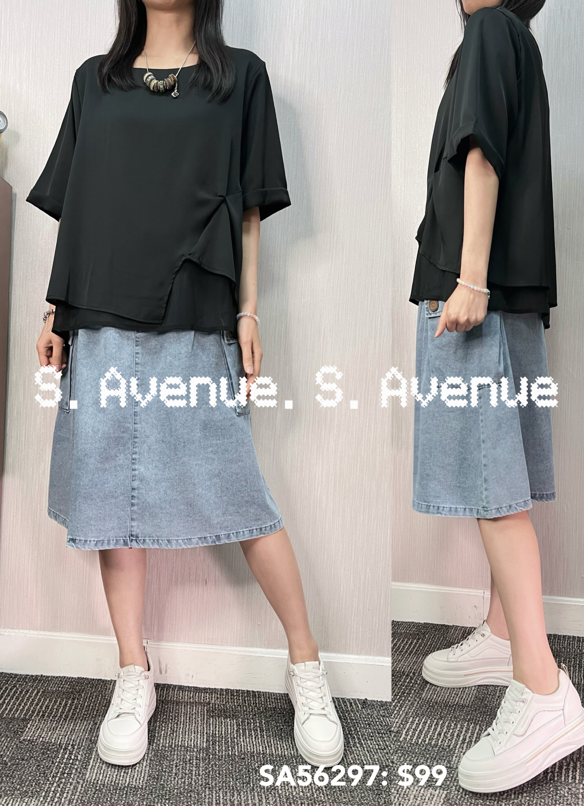 SA56297: 短袖打結雪紡top