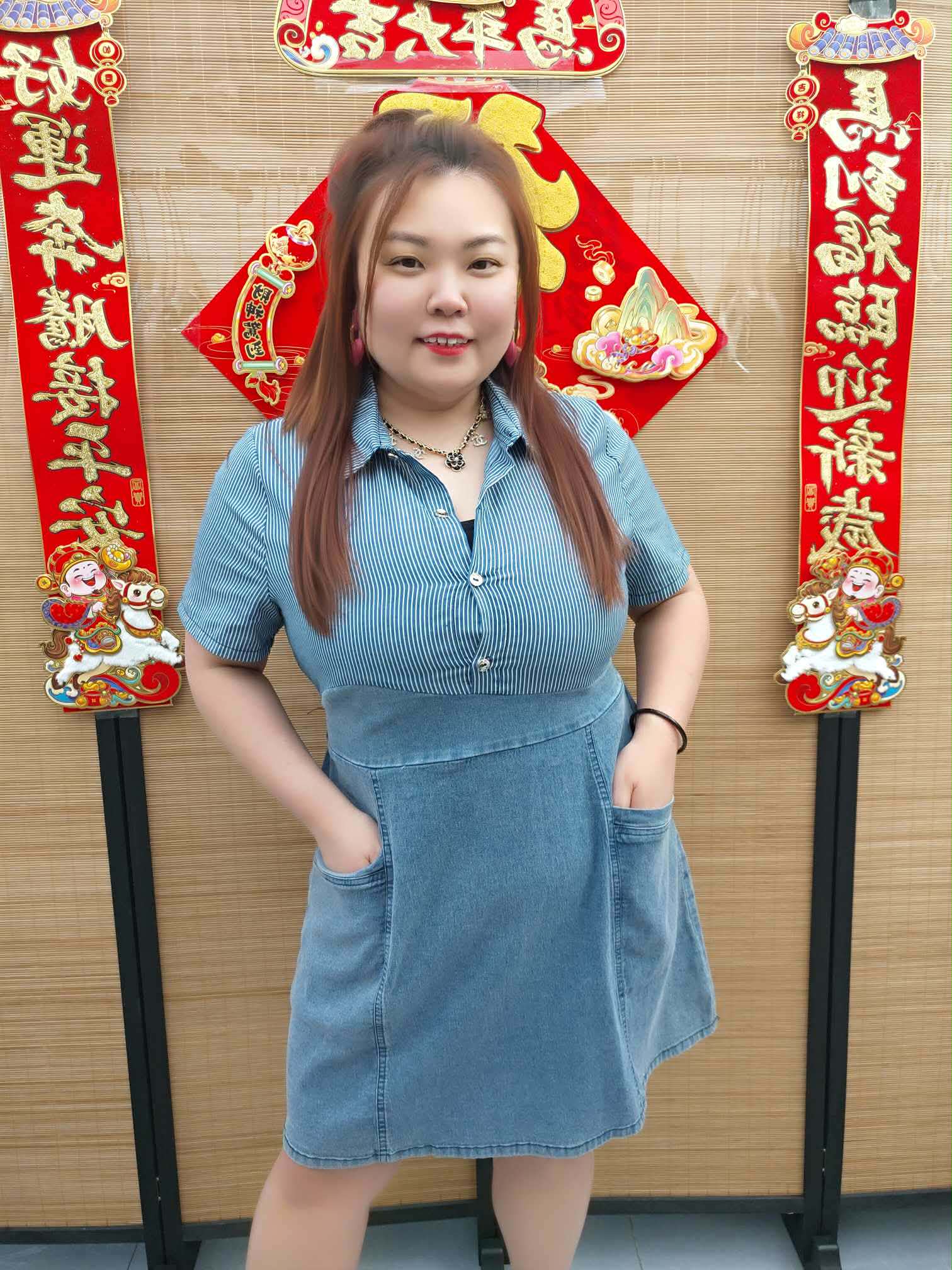 DDD11 6075(C7) 线条拼接式有领牛仔连衣裙