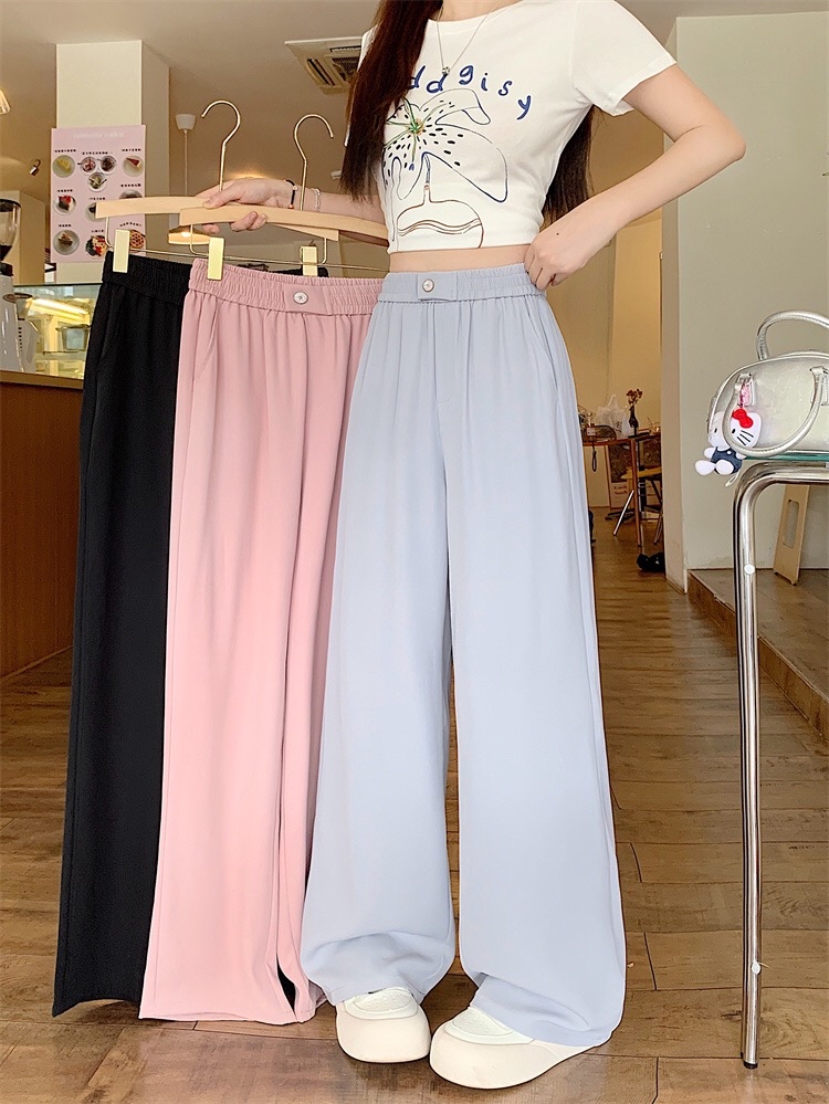 B314(5588) 韩系甜美风横单钮冰丝西装垂感3色长裤