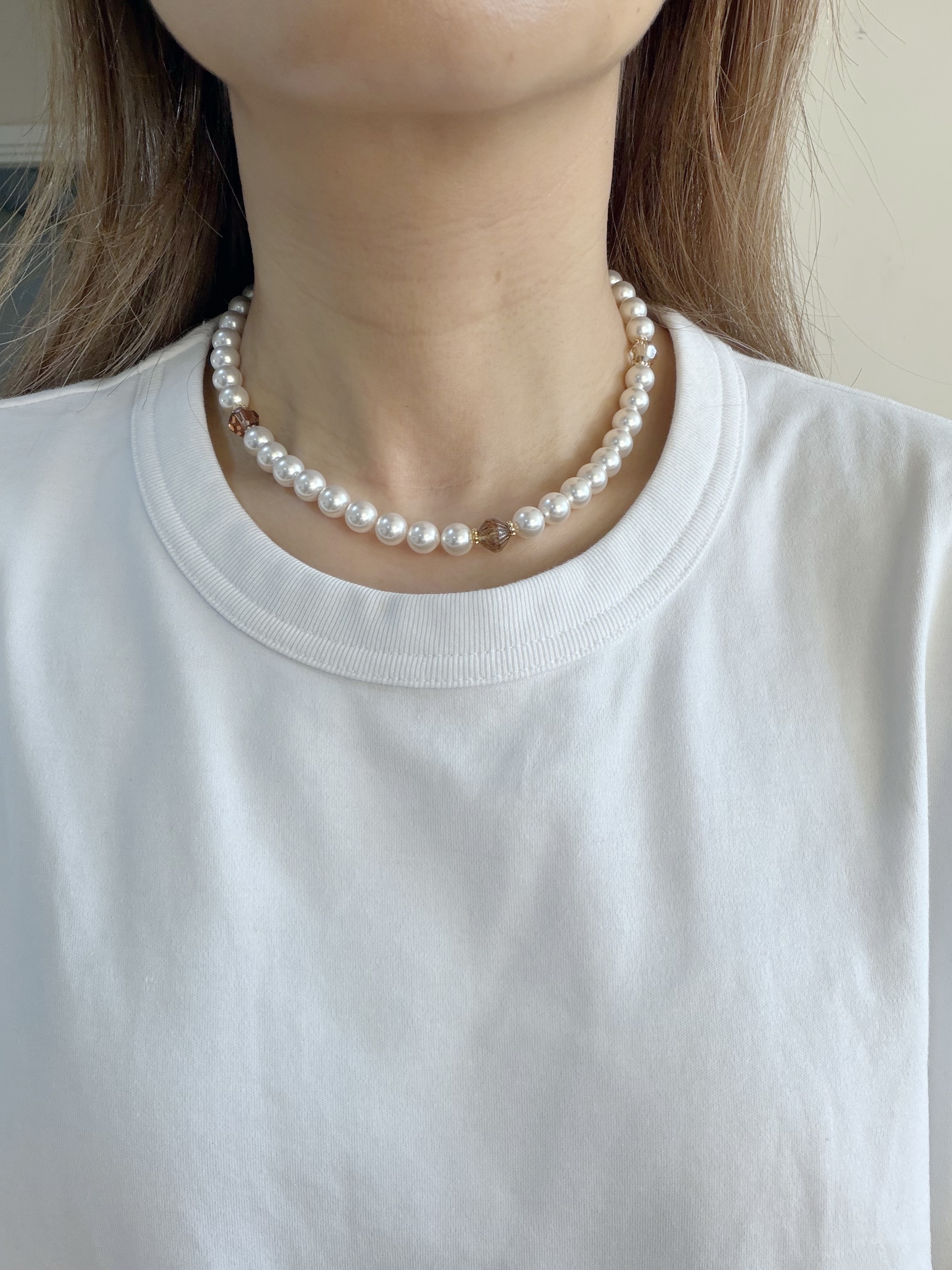 復古珍珠頸鍊/8mm米白珍珠