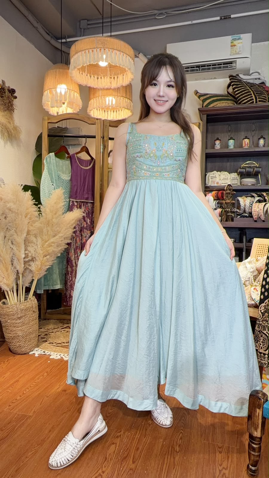 3508 Pastel Blue Full Emb With Pads Sleeveless OP