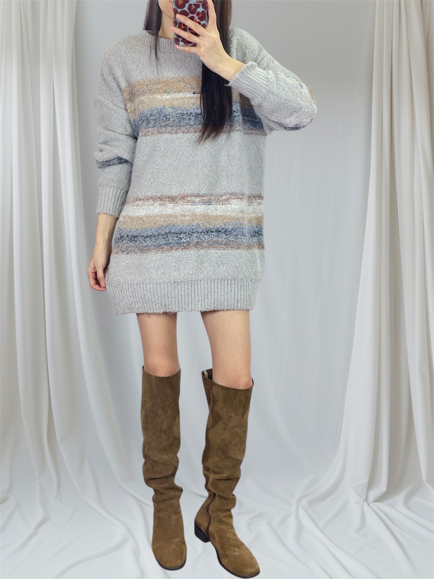 K5545 軟糯間色長身針織