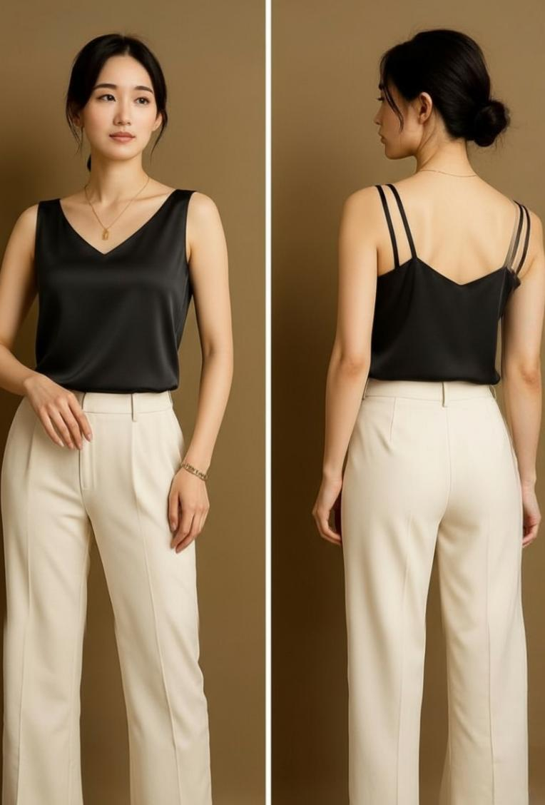 Satin V-Sleeveless Double Strap