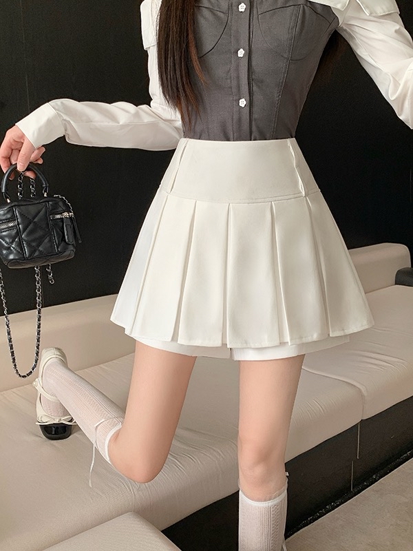 B145(3935) 韩版气质大版百褶里裤长显瘦百搭3色短裙 