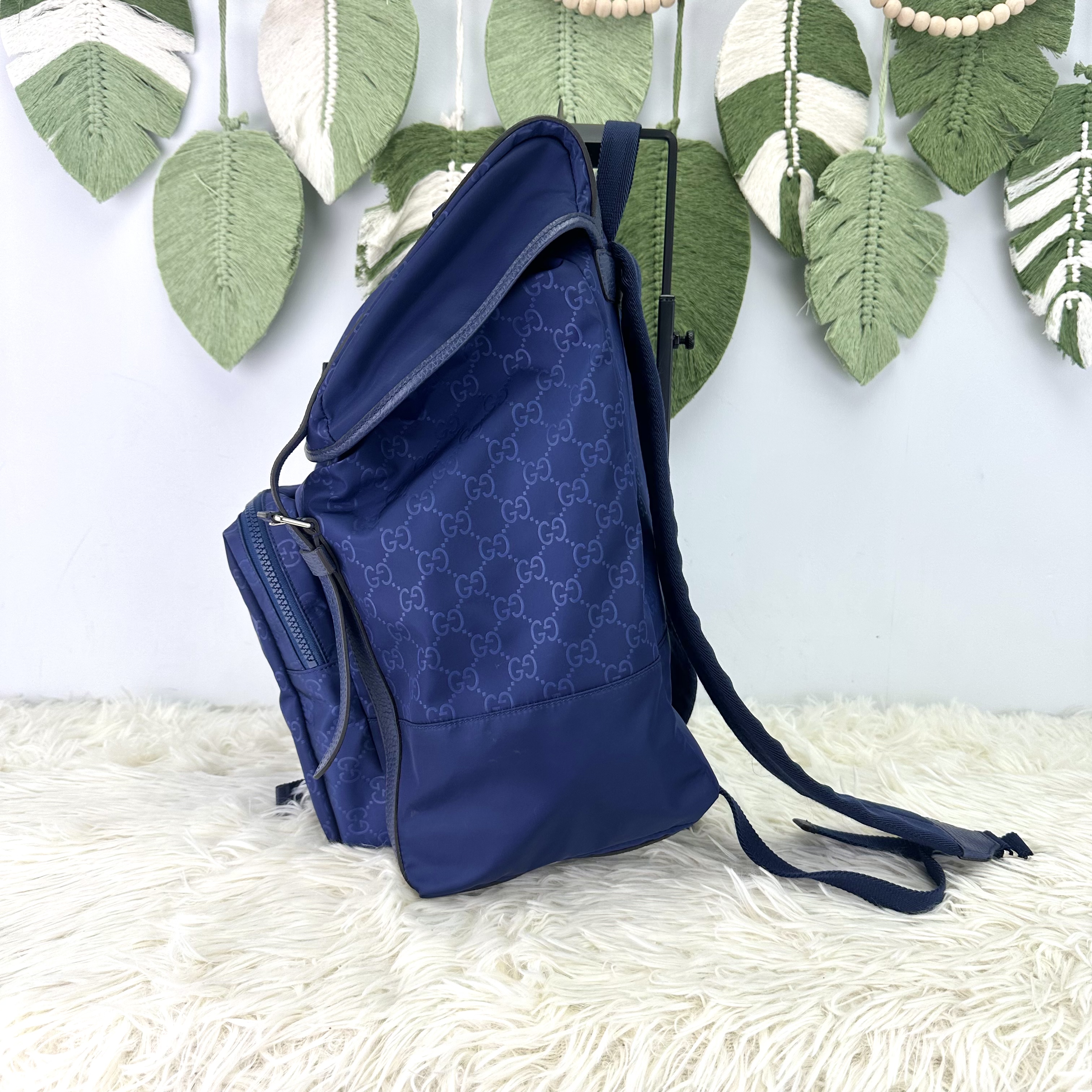 GUCCI 🤍PRE OWNED Nylon GG 經典藍色尼龍印花背包💙