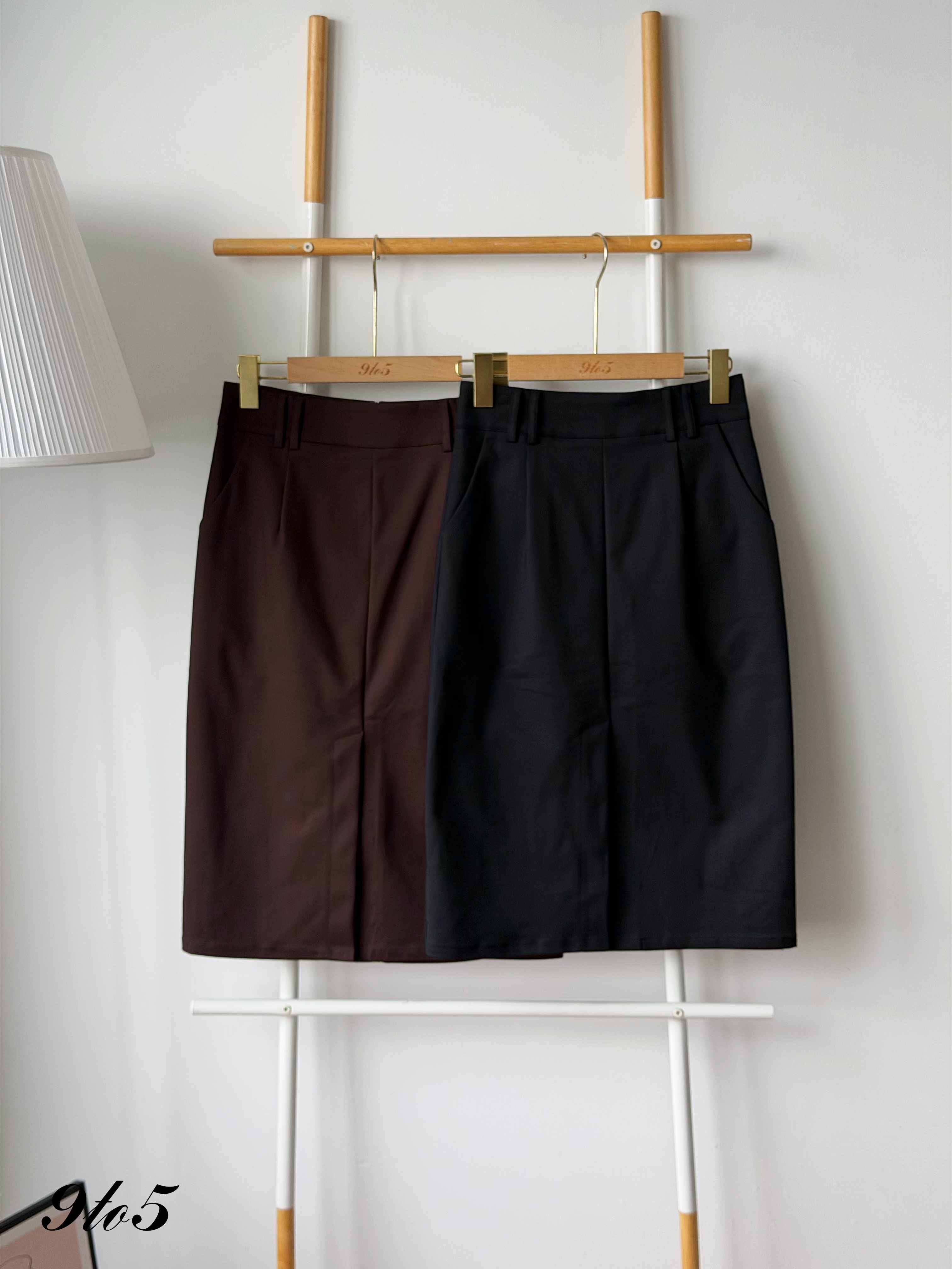 S2039 Front Slit Midi Pencil Skirt - Black & Brown