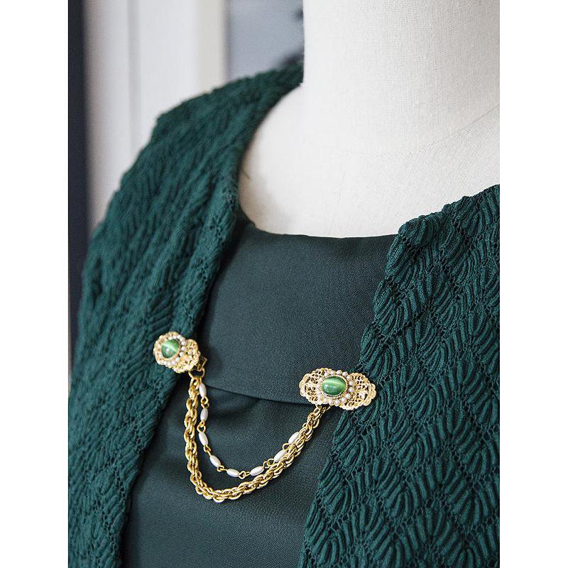 （Sold out)Emerald Green Bolero Cardigan with Clip (FM060)
