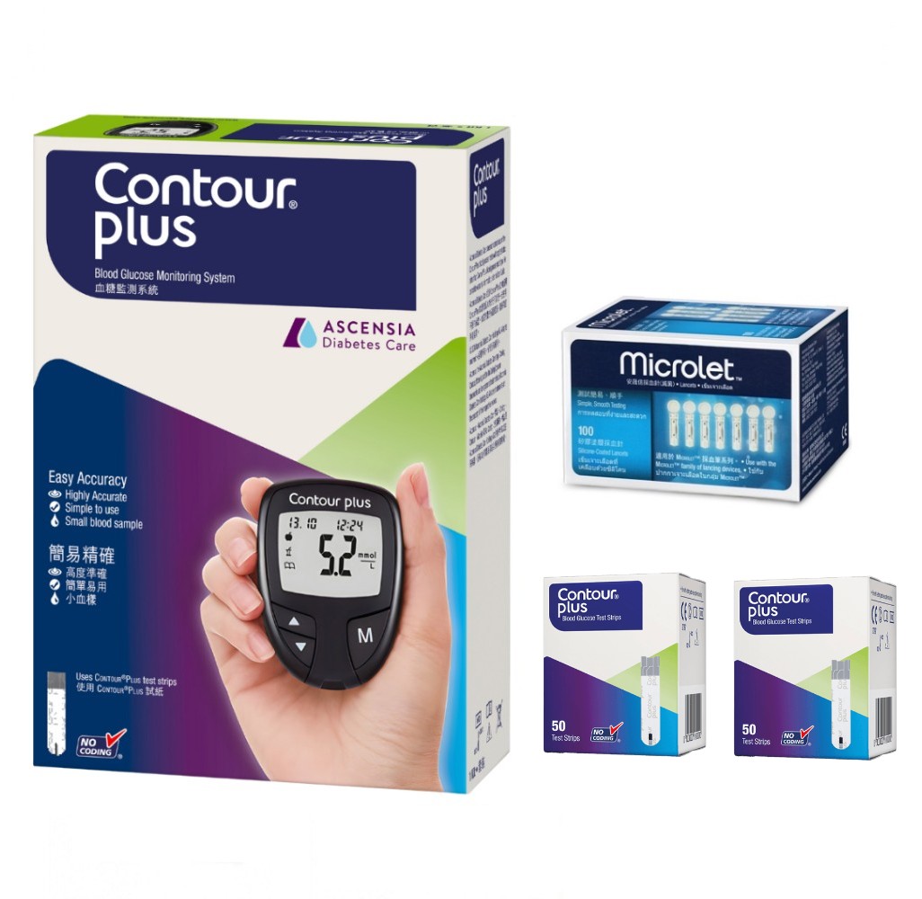 瑞士 Ascensia Contour Plus 血糖機套裝 (血糖機+100針+100試紙)