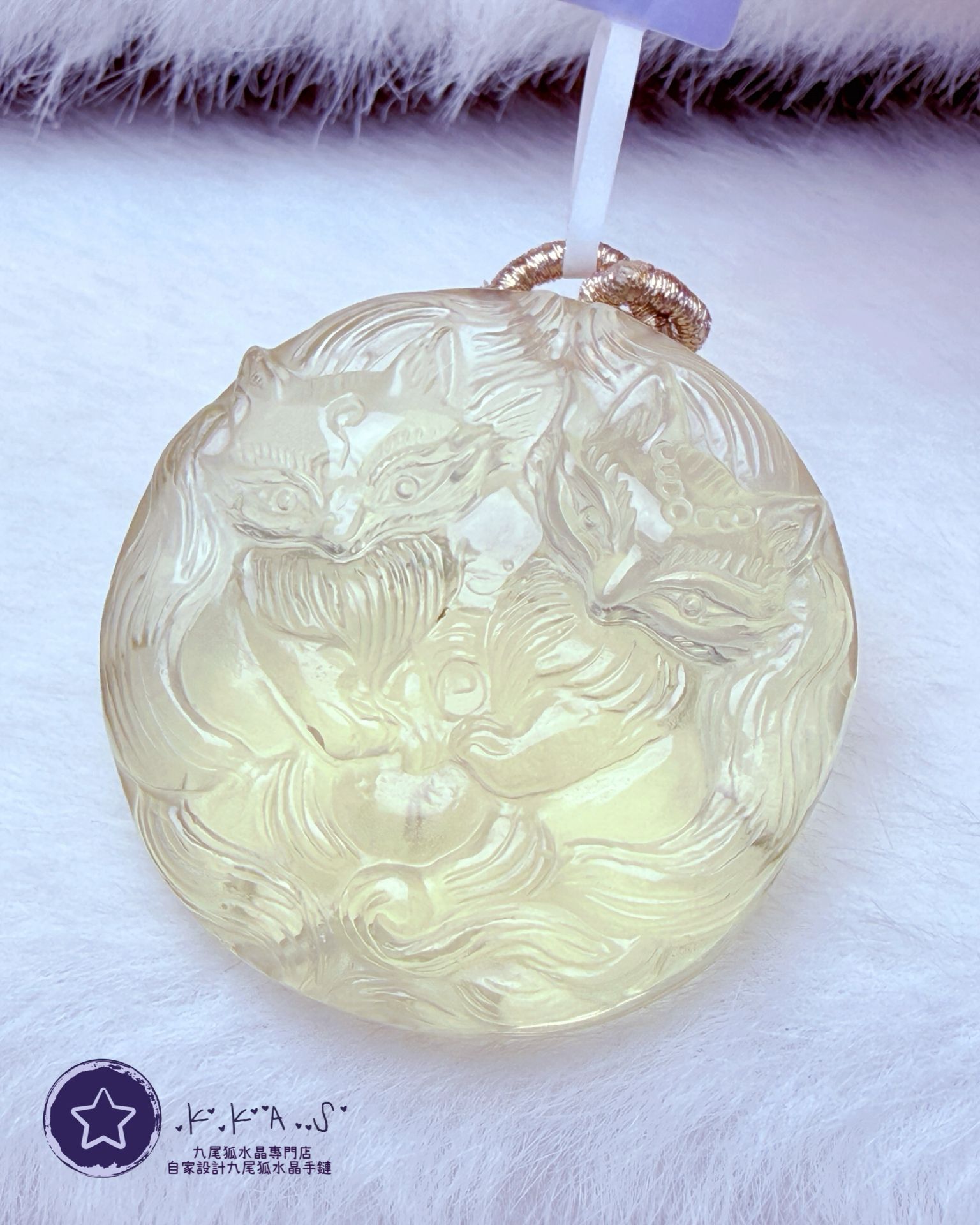 K00180 黃水晶 男女雙狐- 吊墜/手牌兩用款