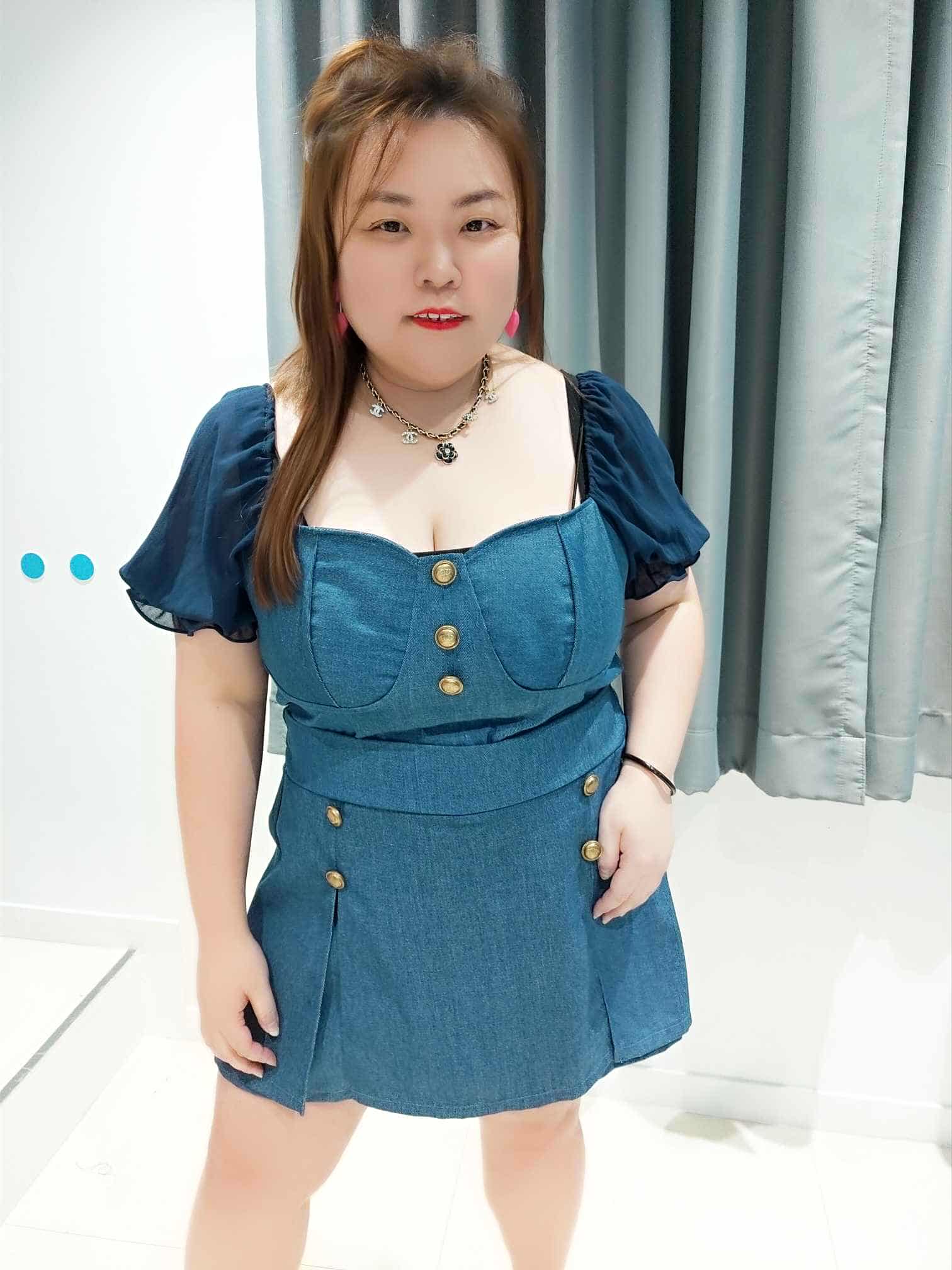 DSA03 拼色设计仿牛仔前裙后裤套装