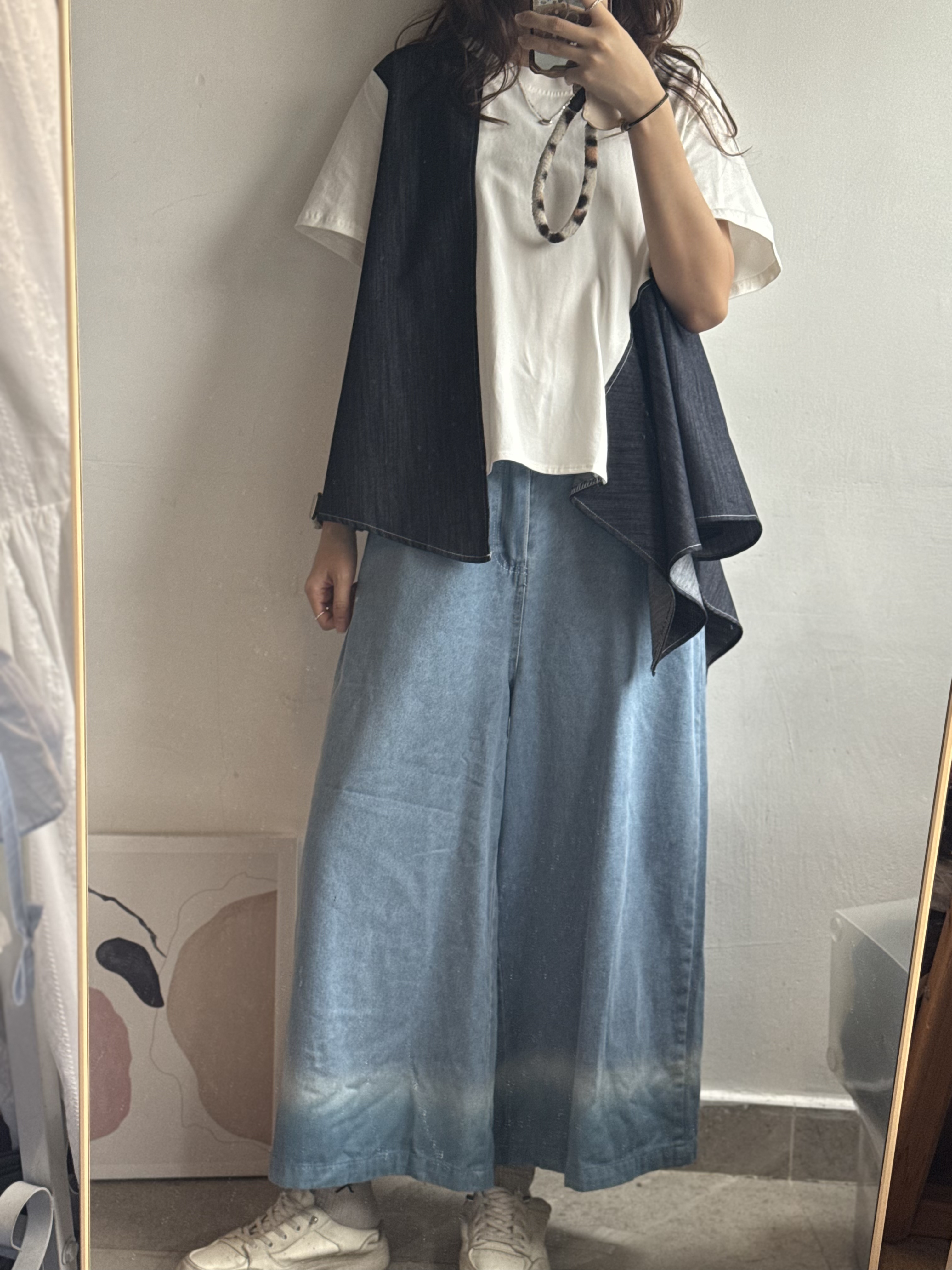 Cotton 拼牛仔傘Top