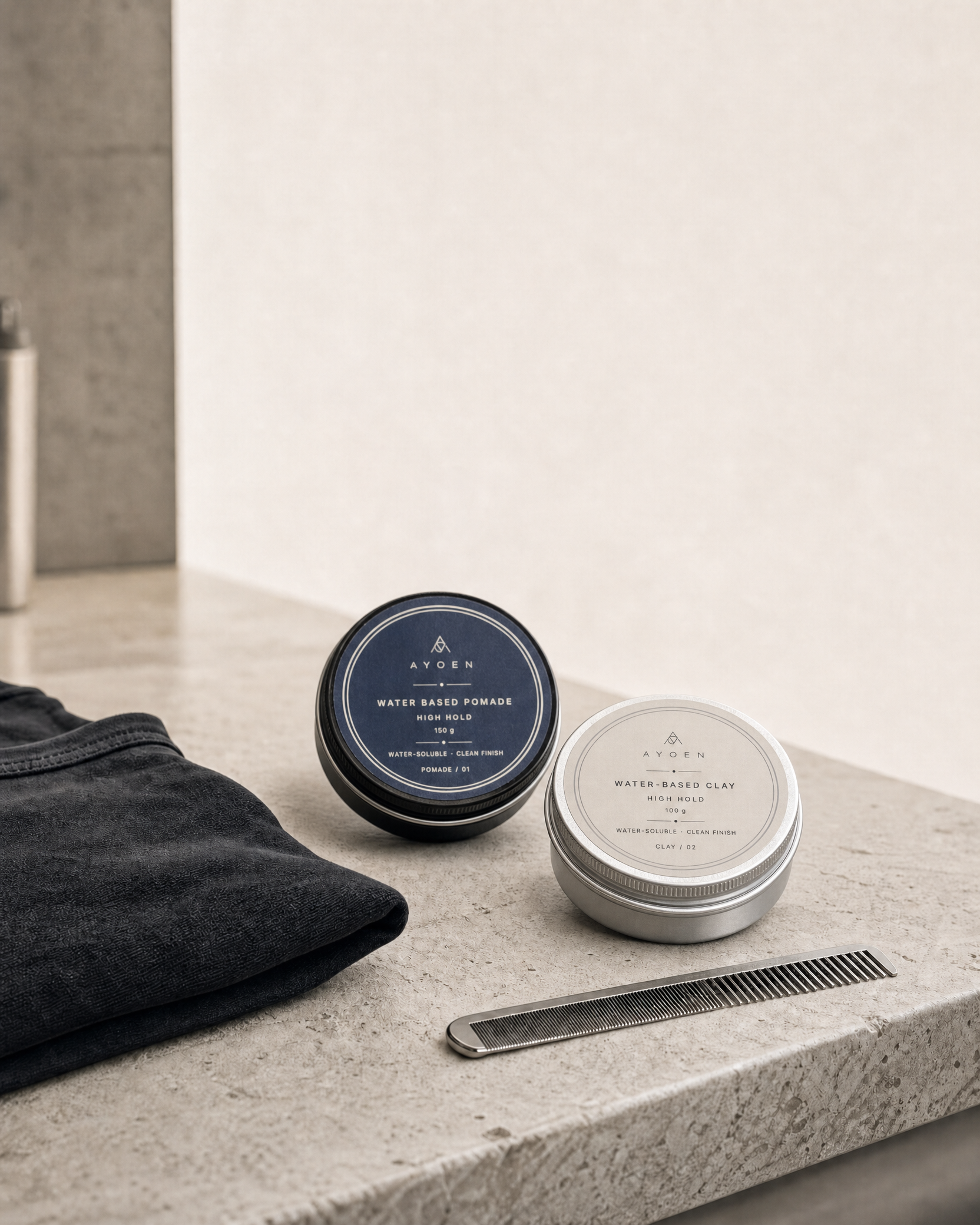 AYOEN 水基髮泥 Clay / 02｜高定型力・自然紋理 Water-Based Clay / 02 — High Hold, Textured Clean Finish 100g 