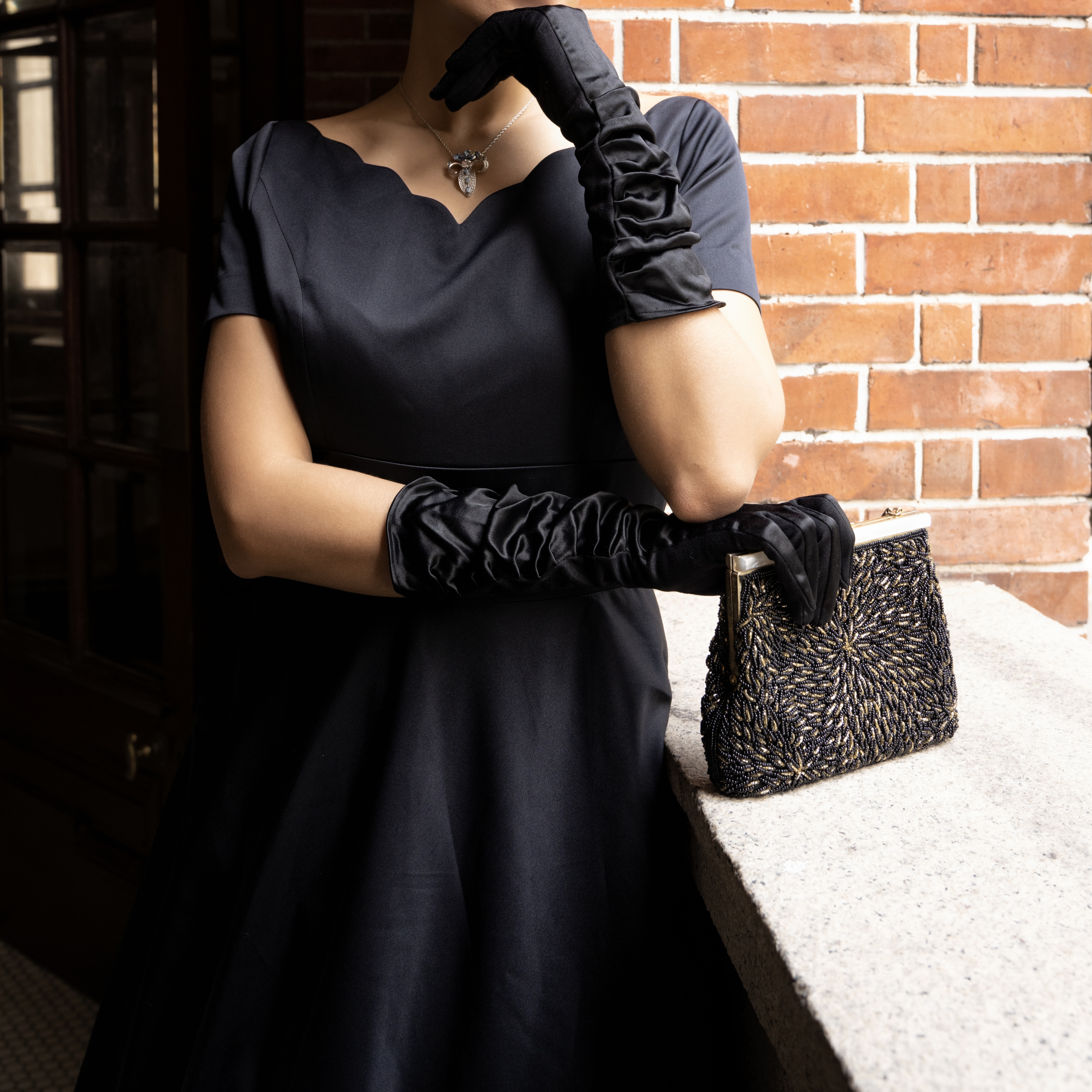 (Custom-Made) Heirloom Series Scallop Edge Swing Cocktail Dress - Black (FM170)