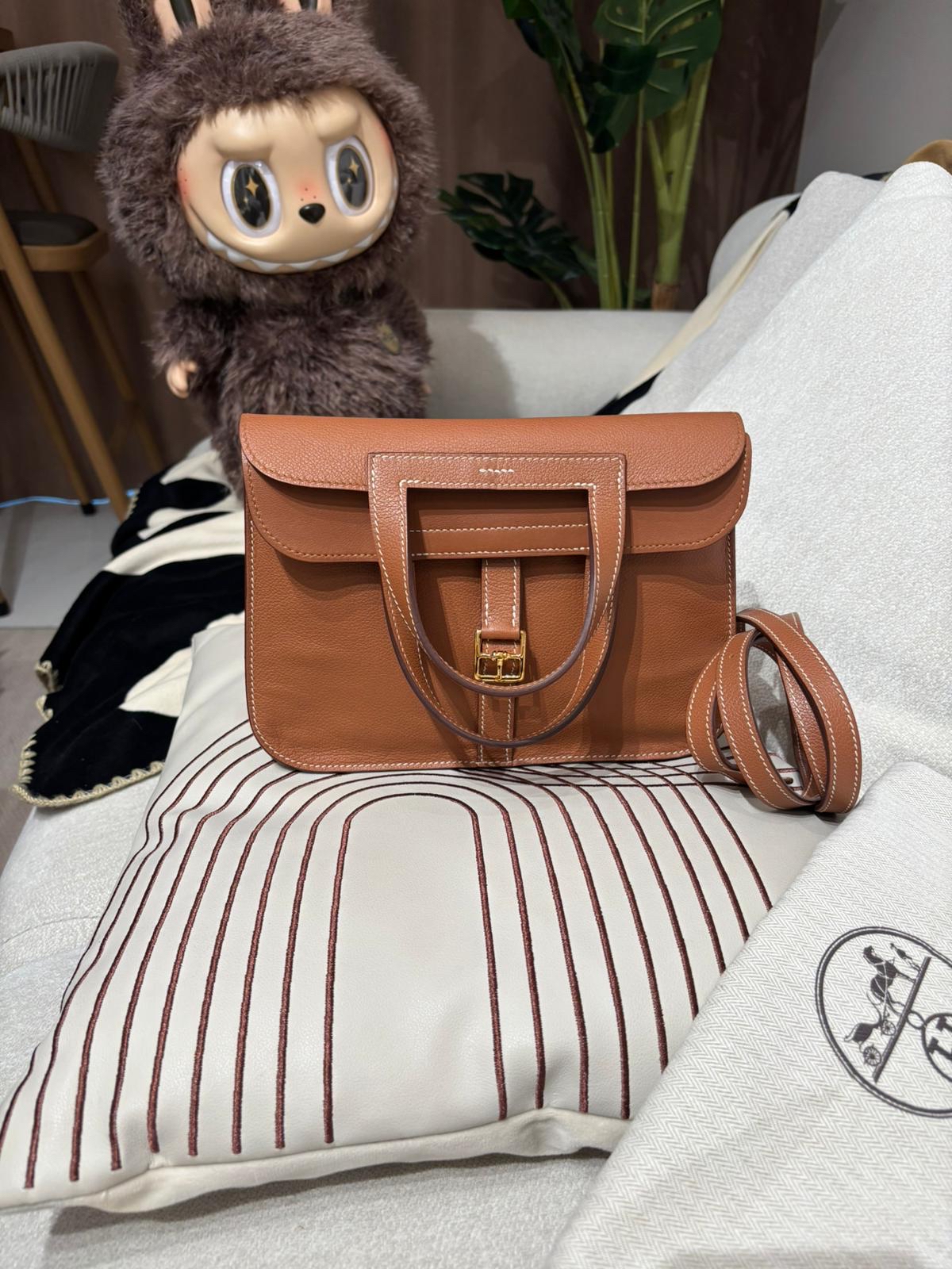 Hermes Halzan 25 Stamp Y Gold/Gold Evercolor 牛皮 100%Authentic, 95%New ✅Dust bag 