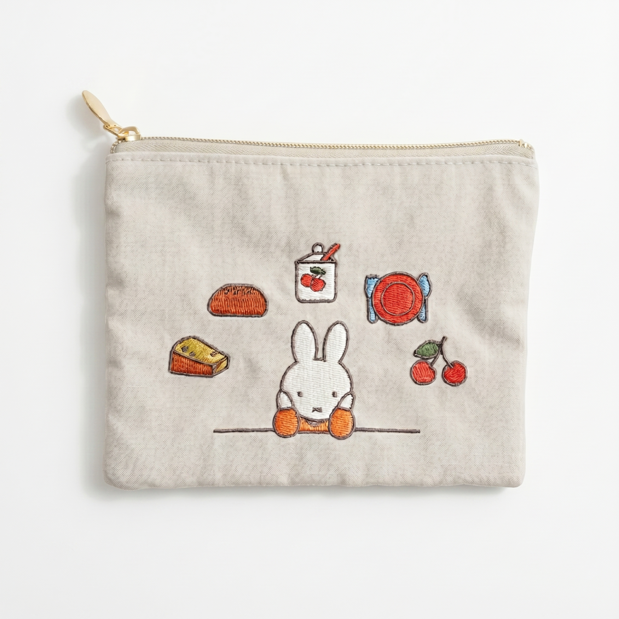 Miffy - 刺繡平面小物包 (淺灰色食物款)