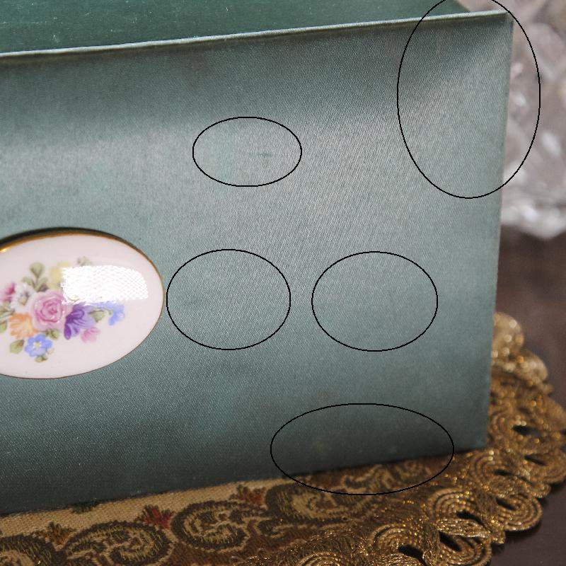 Elizabeth Arden Emerald Green Satin Box with Floral Porcelain from Germany(RU012)