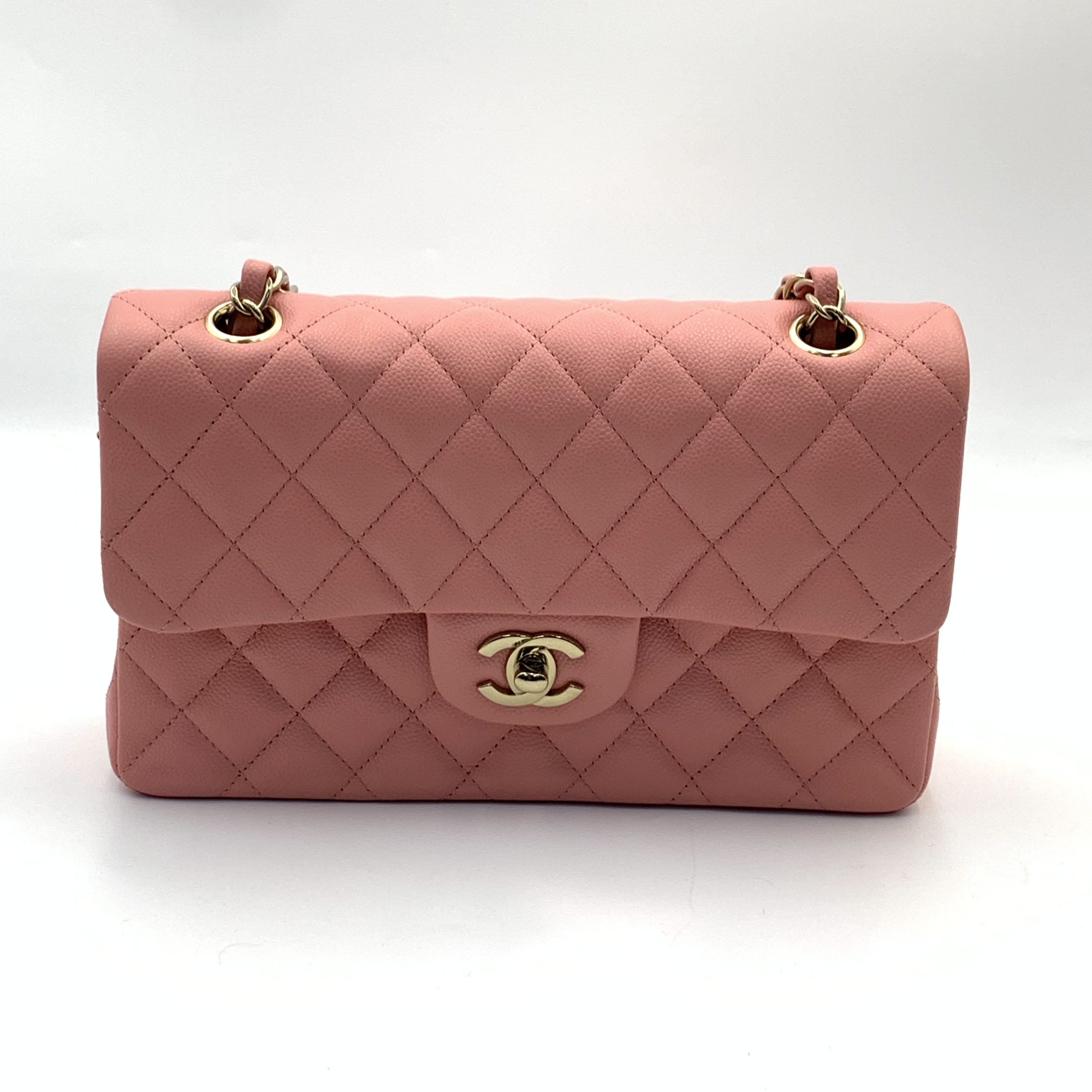 🎀情人節必備禮物✨Chanel CF小號 荔枝紋牛皮珊瑚粉classic handbag