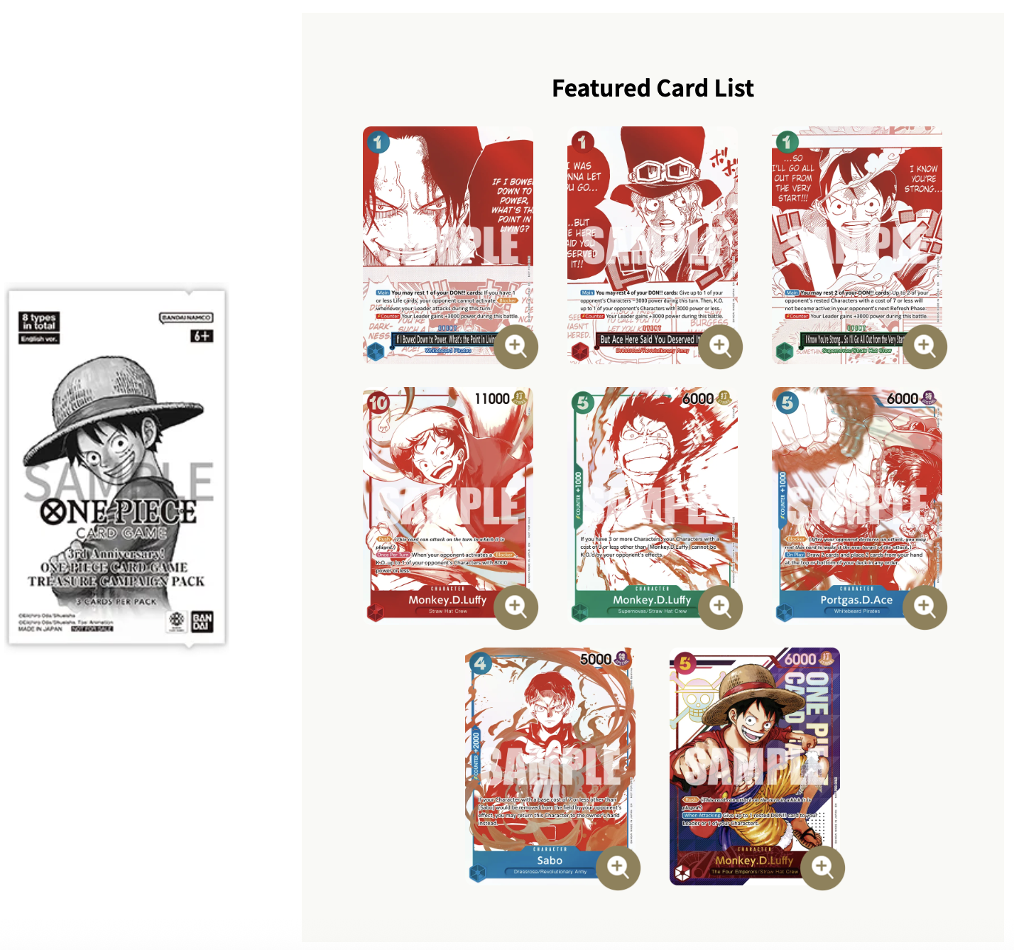 ONE PIECE - Promo Card Pack 3周年特典卡包 "3rd Anniversary! ONE PIECE Card Treasure Campaign"
