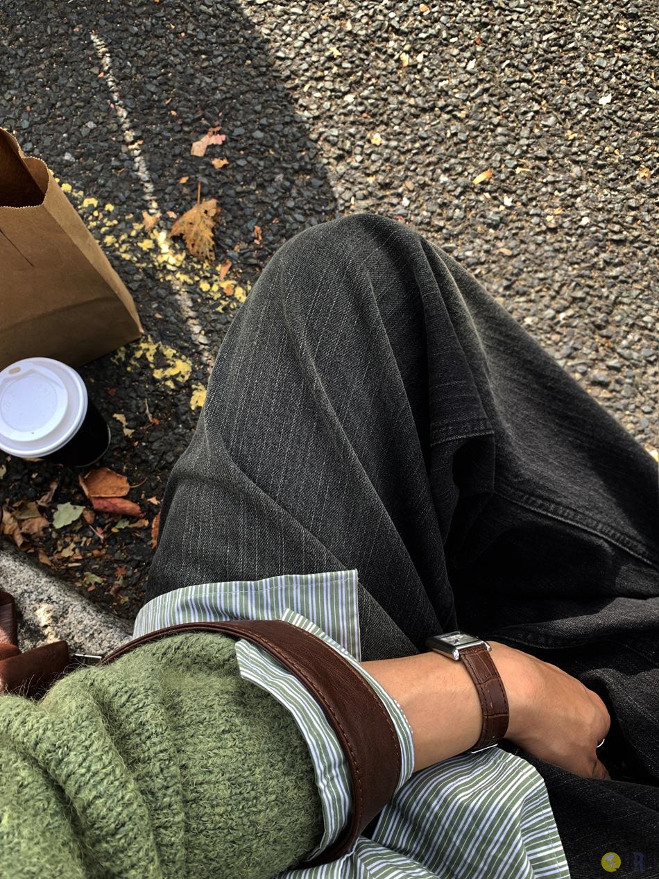 【100%保證韓國直送】復古墨綠洗水質感寬鬆牛仔長褲 Black Green Washing Denim Wide Pants RL114584