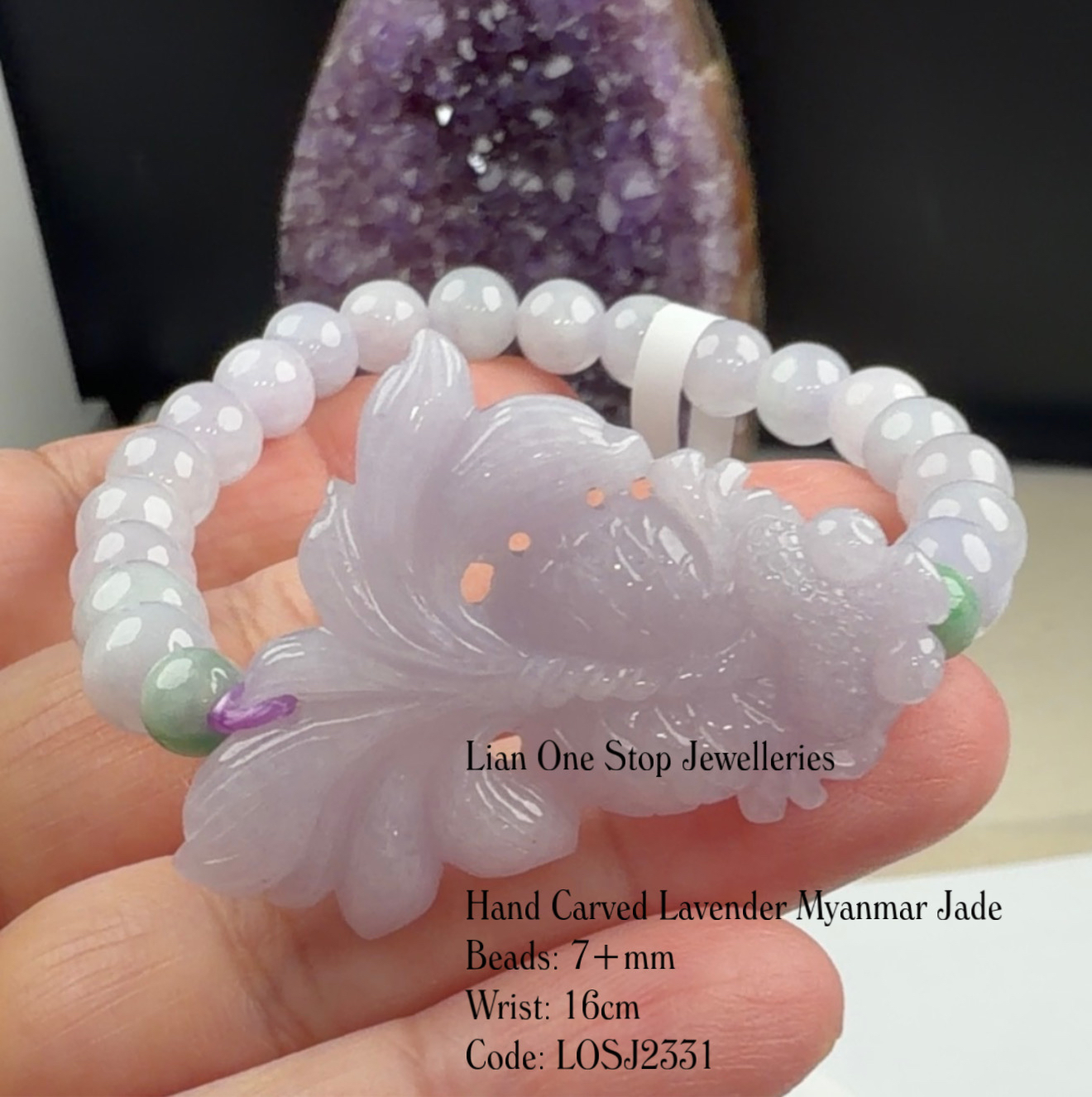 Code: LOSJ2331 Hand Carved Lavender Myanmar Jade
