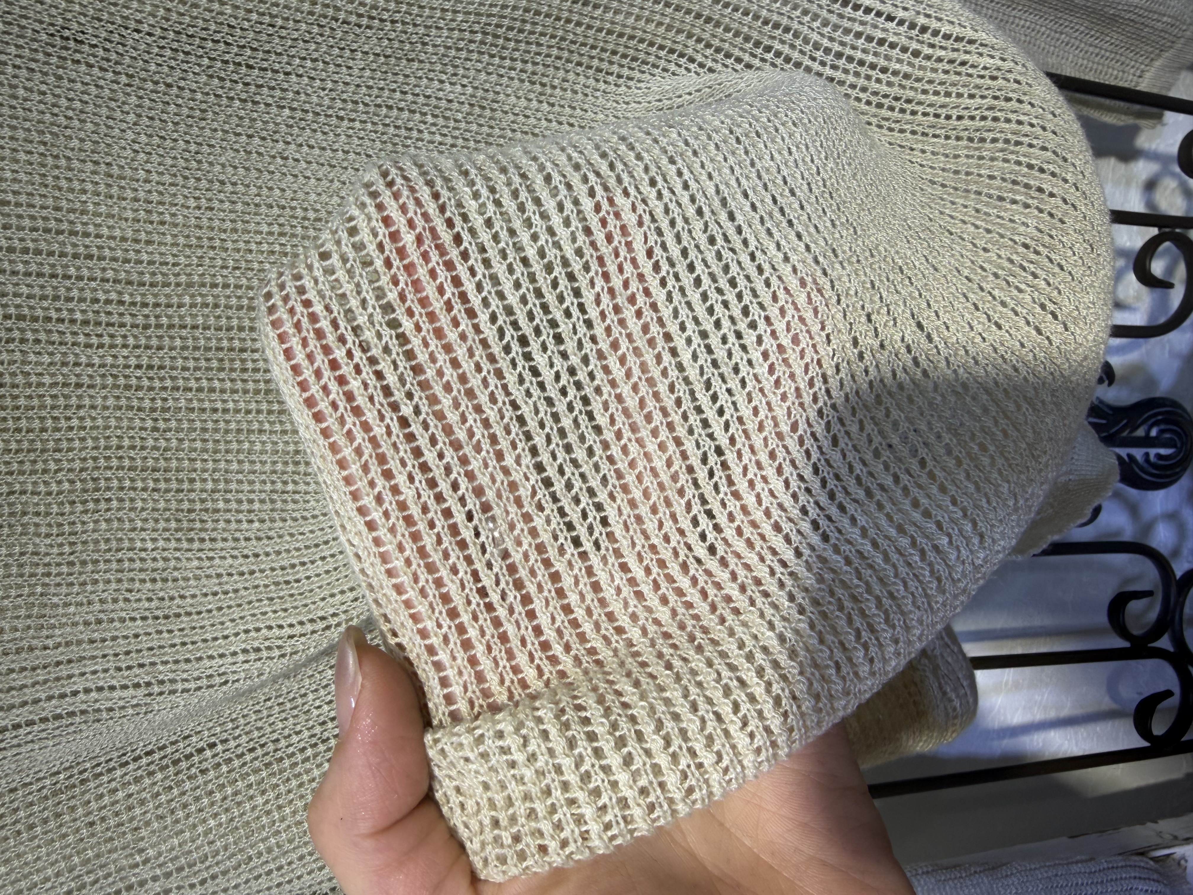 米色針織鏤空上衣套set