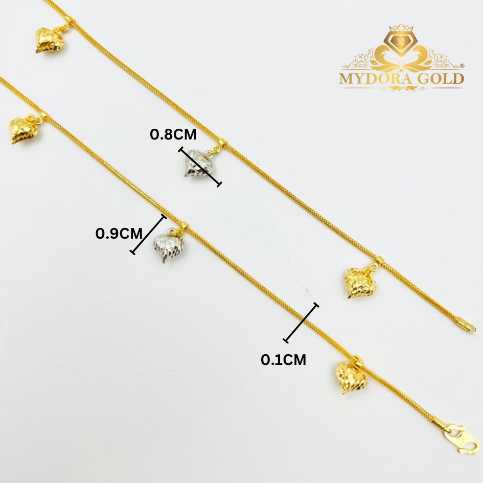 MYDORA Rantai Tangan PDR Gantung 3 Love Pahat (2C) l EMAS 916/22K