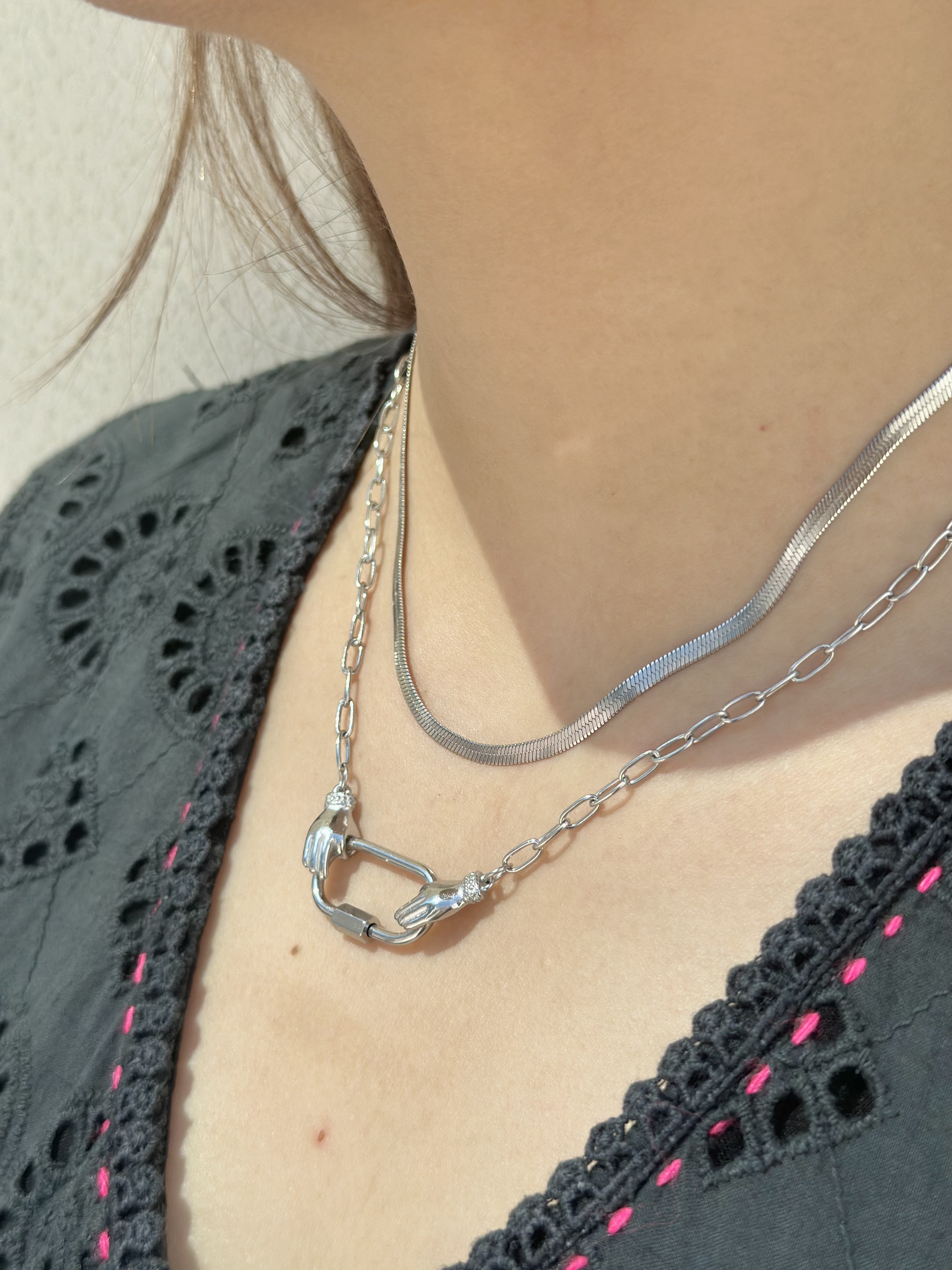 Silver hand stainless necklace
