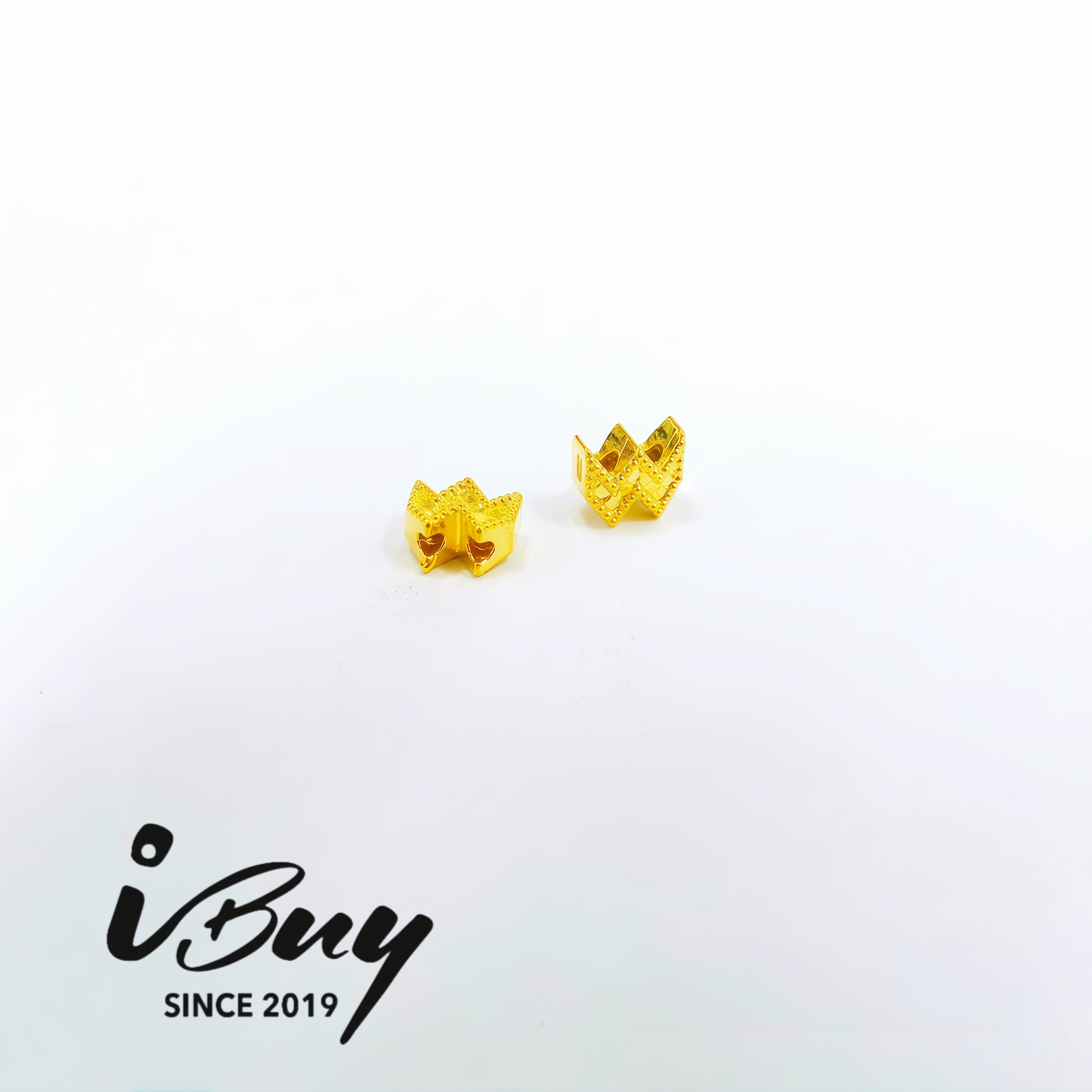 999 GOLD CRUSHED ICE W SHAPE SPACER BEAD (2PCS) 999 金 碎碎冰W字配件串咀(2PCS)